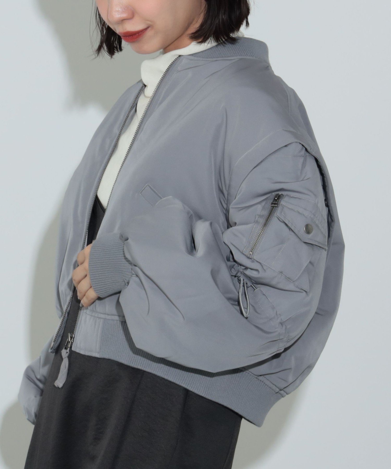 【ビームス ハート/BEAMS HEART】の袖ドロスト MA-1 ブルゾン 人気、トレンドファッション・服の通販 founy(ファニー) 　ファッション　Fashion　レディースファッション　WOMEN　アウター　Coat Outerwear　ブルゾン　Blouson/Jackets　MA-1　MA-1　コンパクト　Compact　軽量　Lightweight　スウェット　Sweat　ストレート　Straight　ドローコード　Draw Cord　バランス　Balance　フェミニン　Feminine　ブルゾン　Blouson　ベスト　Vest　 other-1|ID: prp329100004425470 ipo3291000000031040510