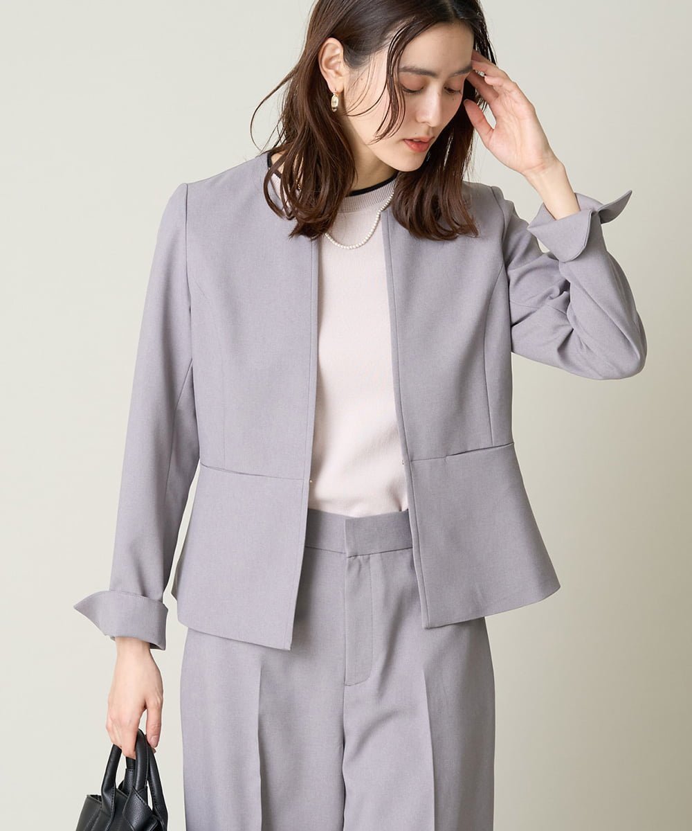 【アー ヴェー ヴェー/a.v.v】の【洗える/ストレッチ/UVカット】麻調ストレッチキーネックジャケット インテリア・キッズ・メンズ・レディースファッション・服の通販 founy(ファニー) 　ファッション　Fashion　レディースファッション　WOMEN　アウター　Coat Outerwear　ジャケット　Jackets　春　Spring　洗える　Washable　クロップド　Cropped　シンプル　Simple　ジャケット　Jacket　ストレッチ　Stretch　ストレート　Straight　スリット　Slit　セットアップ　Set Up　パターン　Pattern　フォーマル　Formal　ベーシック　Basic　ポケット　Pocket　楽ちん　Easy　ワイド　Wide　S/S・春夏　Ss・Spring/Summer　再入荷　Restock/Back In Stock/Re Arrival　夏　Summer　ビジネス 仕事 通勤　Business　グレー|ID: prp329100004427072 ipo3291000000031684194