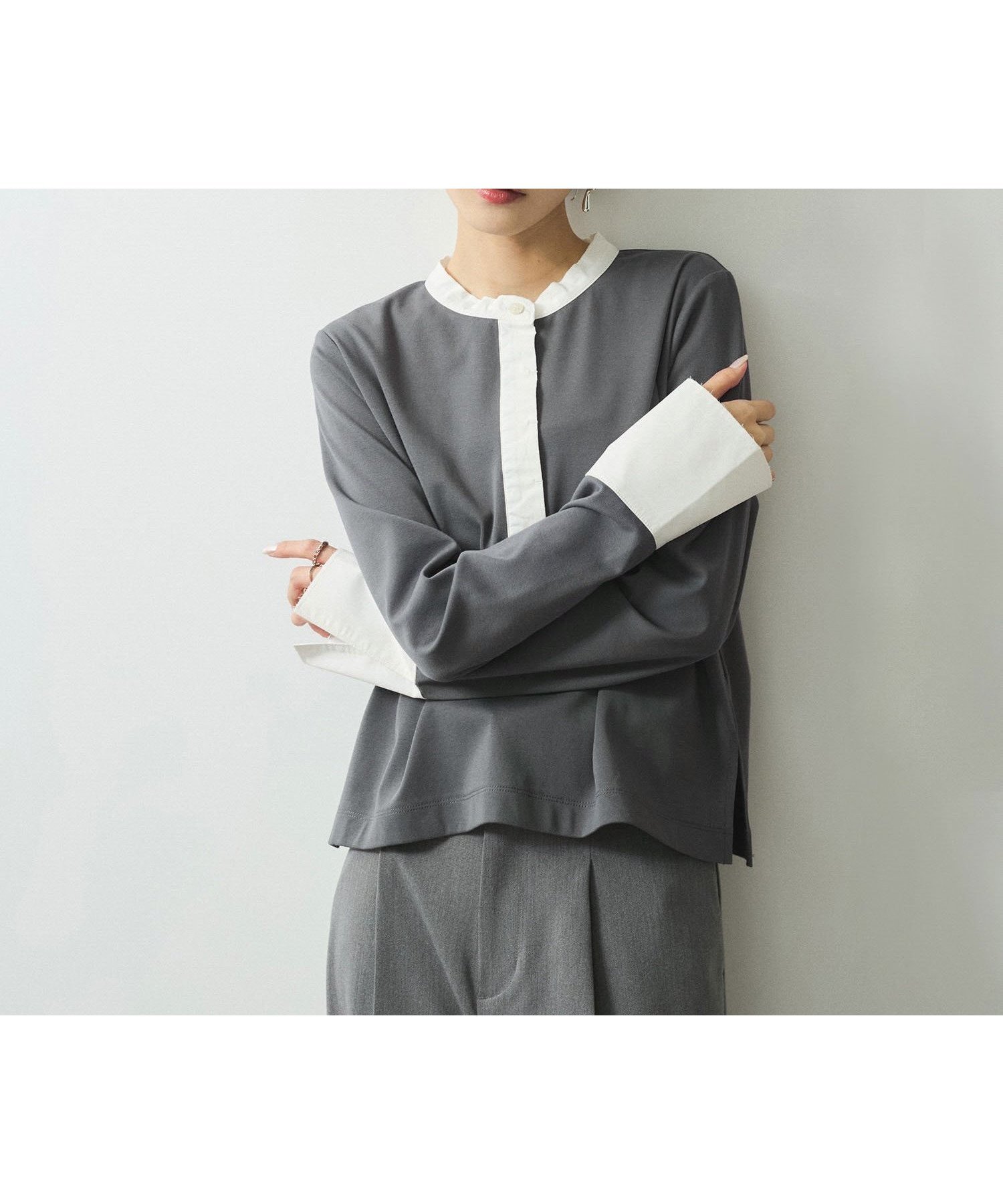 【アダム エ ロペ/ADAM ET ROPE'】の【WEB限定】カットオフコンビロンT インテリア・キッズ・メンズ・レディースファッション・服の通販 founy(ファニー) 　ファッション　Fashion　レディースファッション　WOMEN　トップス・カットソー　Tops/Tshirt　ロング / Tシャツ　T-Shirts　インナー　Inner　春　Spring　カットソー　Cut And Sew　カフス　Cuffs　カーディガン　Cardigan　コンパクト　Compact　シンプル　Simple　スタンド　Stand　フロント　Front　ポケット　Pocket　S/S・春夏　Ss・Spring/Summer　おすすめ　Recommend　夏　Summer　2025年　2025　2025春夏・S/S　Ss,Spring/Summer,2025　グレー(07)|ID: prp329100004427498 ipo3291000000031981943