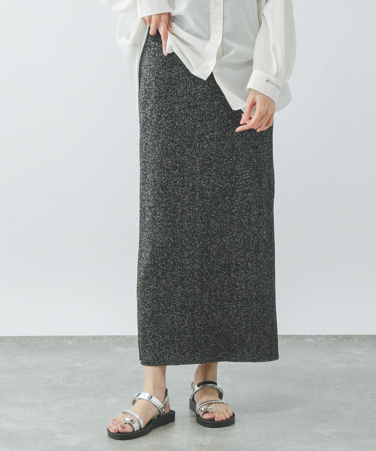 【グローバルワーク/GLOBAL WORK】のセルフCUTリブIラインスカート/288750 インテリア・キッズ・メンズ・レディースファッション・服の通販 founy(ファニー) 　ファッション　Fashion　レディースファッション　Ladies' Fashion Online　スカート　Skirt　スリット　Slit　トレーナー　Trainer　バランス　Balance　ブラックラメ10|ID: prp329100004427517 ipo3291000000032265375