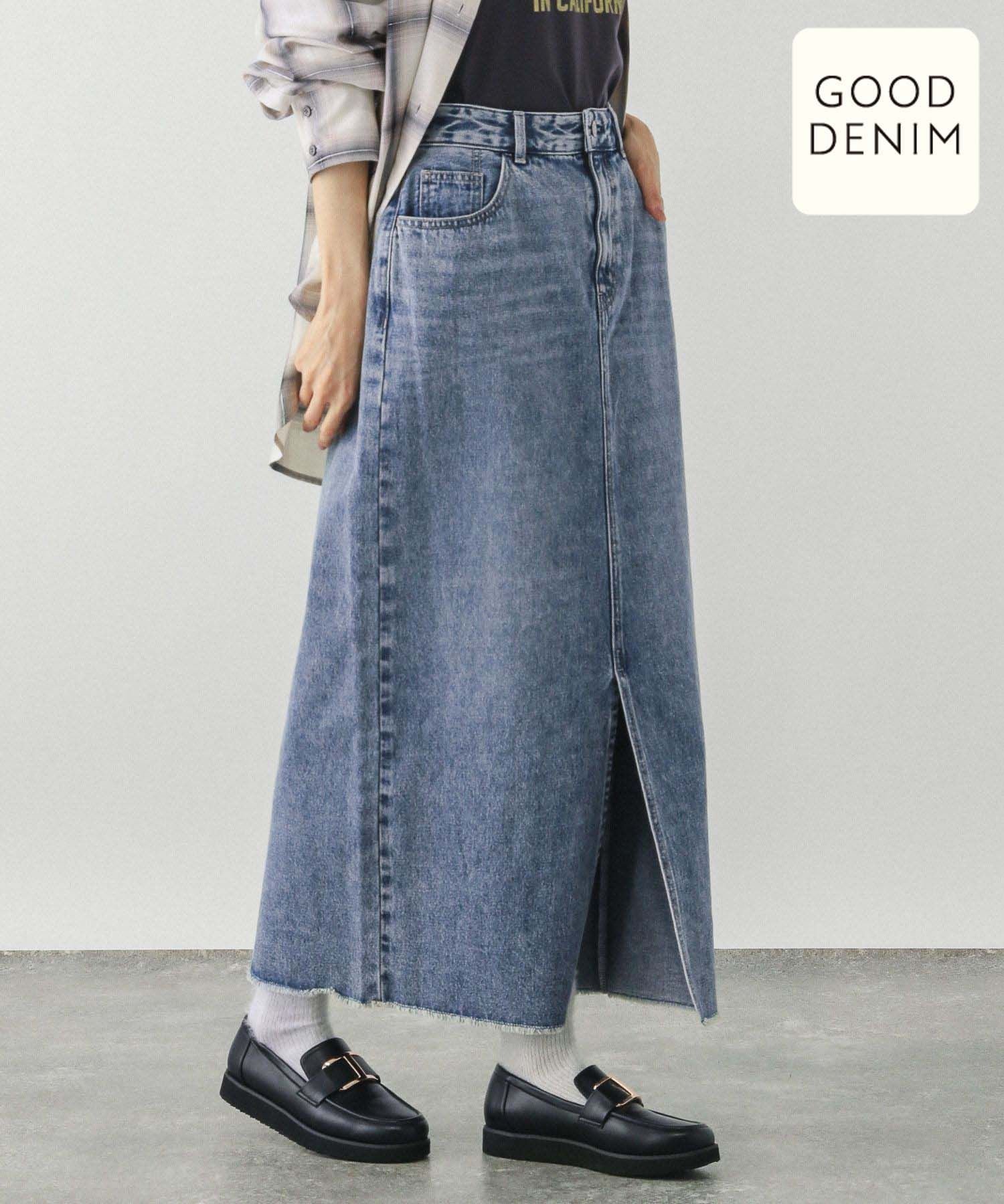 【グローバルワーク/GLOBAL WORK】のGOODデニムIラインスカート/209642 インテリア・キッズ・メンズ・レディースファッション・服の通販 founy(ファニー) 　ファッション　Fashion　レディースファッション　Ladies' Fashion Online　スカート　Skirt　クロップド　Cropped　シンプル　Simple　ジャケット　Jacket　スウェット　Sweat　スリット　Slit　デニム　Denim　フェルト　Felt　フロント　Front　ポケット　Pocket　ブルー83|ID: prp329100004427525 ipo3291000000032654748