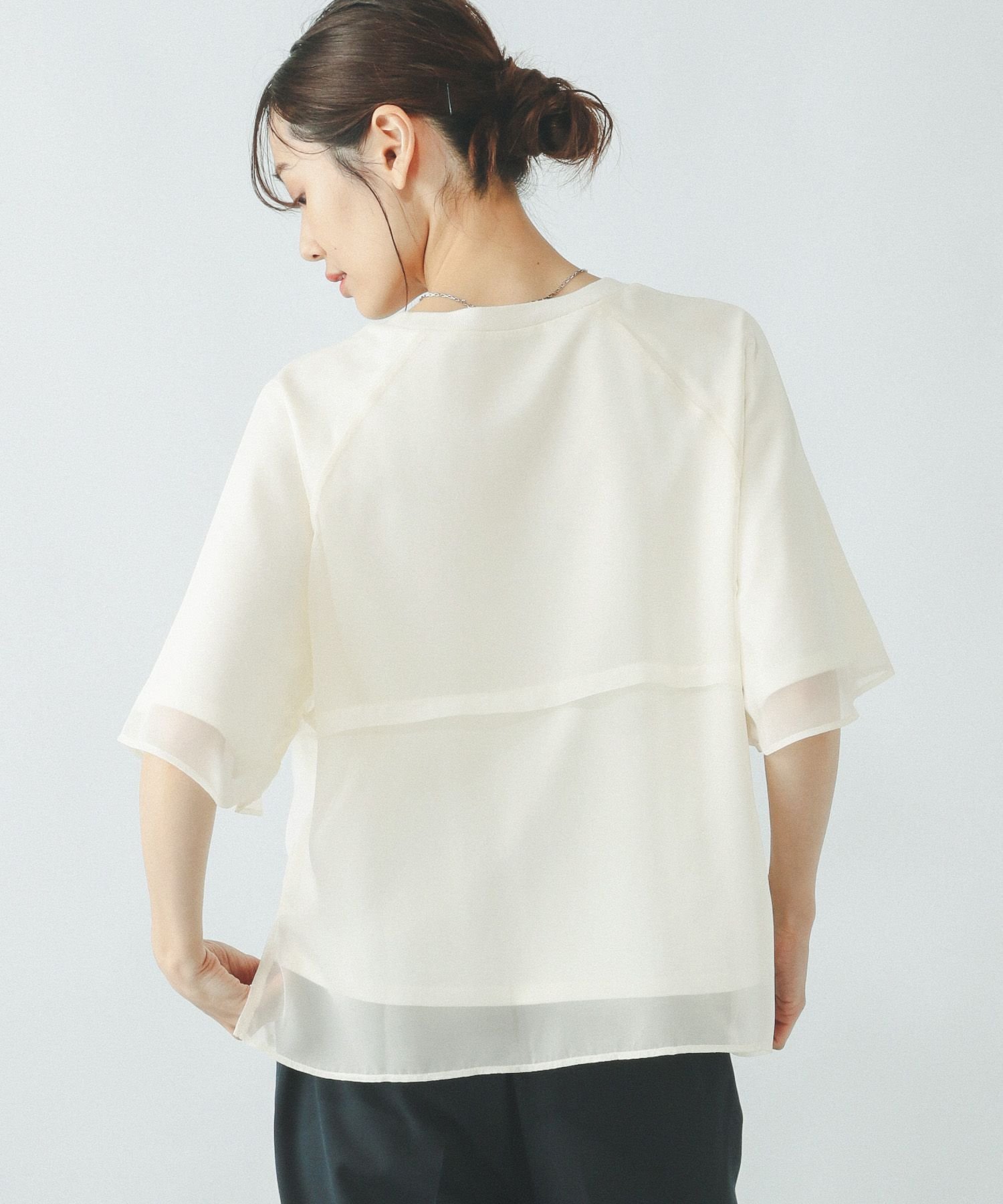 【グローバルワーク/GLOBAL WORK】のシフォンドッキング7分袖/325954 インテリア・キッズ・メンズ・レディースファッション・服の通販 founy(ファニー) 　ファッション　Fashion　レディースファッション　Fashion for Women　トップス・カットソー　Cut & Sew Tops　インナー　Innerwear　カットソー　Cut and Sewn Top　シフォン　Chiffon, Lightweight Fabric　スリット　Slit, Slit Detail　ドッキング　Docking, Mixed Material　人気　Popular, Best Seller　アイボリー08|ID: prp329100004428412 ipo3291000000032143814