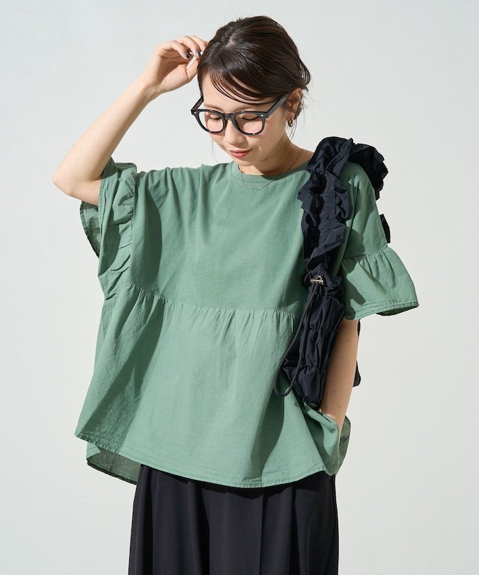 【フリークスストア/FREAK'S STORE】のピグメント加工 ドッキング フリル トップス【限定展開】 25SS インテリア・キッズ・メンズ・レディースファッション・服の通販 founy(ファニー) 　ファッション　Fashion　レディースファッション　Fashion for Women　トップス・カットソー　Cut & Sew Tops　イエロー　Yellow　切替　Switching, Contrast Panel　ショルダー　Shoulder, Shoulder Strap　シンプル　Simple, Minimal　チェック　Check, Plaid, Tartan　ドッキング　Docking, Mixed Material　人気　Popular, Best Seller　バランス　Balance, Style Balance　フェミニン　Feminine, Girly　フリル　Frill, Ruffle　ボトム　Bottoms, Lower Wear　S/S・春夏　SS, Spring/Summer, Warm Season　夏　Summer　2025年　2025　2025春夏・S/S　Spring/Summer 2025 SS25　グリーン|ID: prp329100004429887 ipo3291000000033431978
