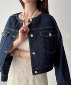 【ジュノア/JUNOAH】のMeiru ビジュー釦ノーカラーデニムジャケット 人気、トレンドファッション・服の通販 founy(ファニー) ファッション Fashion レディースファッション WOMEN アウター Coat Outerwear ジャケット Jackets デニムジャケット Denim Jackets ビジュー Bijou thumbnail ネイビー|ID: prp329100004432882 ipo3291000000030962439