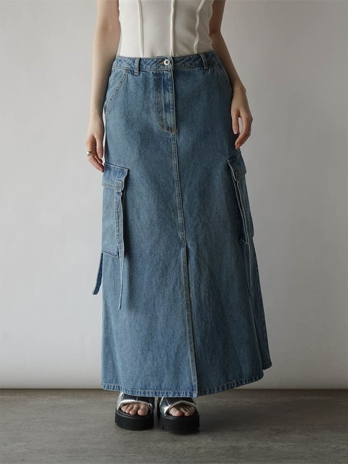 【ラシュッド/LASUD】のカーゴデザインデニムスカート インテリア・キッズ・メンズ・レディースファッション・服の通販 founy(ファニー) https://founy.com/ ファッション Fashion レディースファッション WOMEN スカート Skirt デニムスカート Denim Skirts スリット Slit デニム Denim フロント Front |ID: prp329100004433732 ipo3291000000031945415