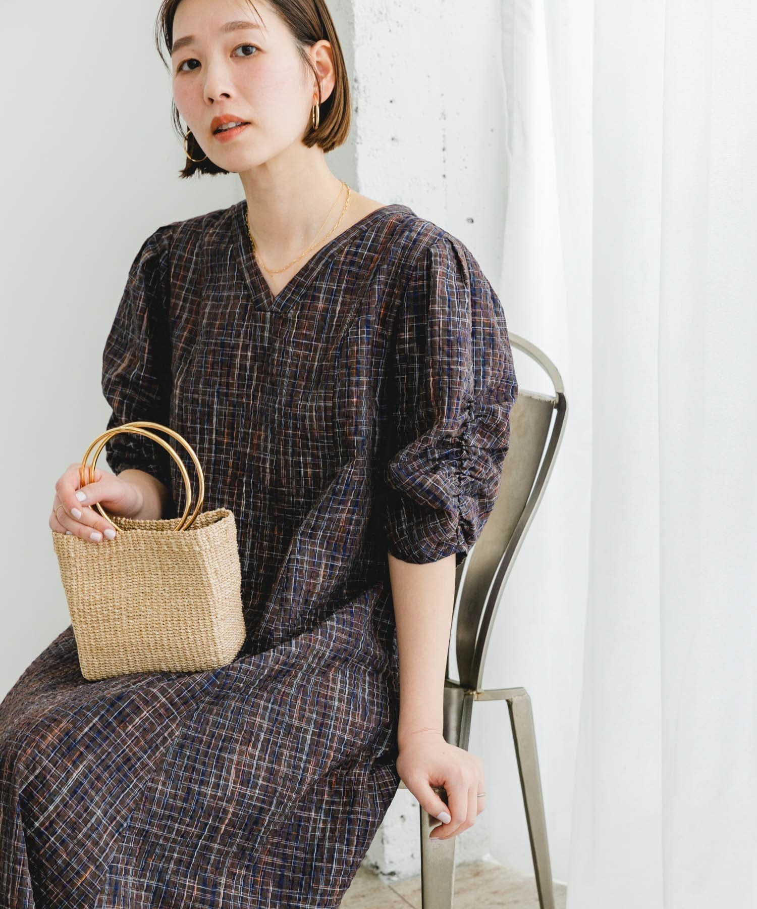 【アーバンリサーチ ロッソ/URBAN RESEARCH ROSSO】のF by ROSSO チェックパフスリーブワンピース インテリア・キッズ・メンズ・レディースファッション・服の通販 founy(ファニー) 　ファッション　Fashion　レディースファッション　WOMEN　ワンピース　Dress　2025年　2025　2025春夏・S/S　Ss,Spring/Summer,2025　スリーブ　Sleeve　ロング　Long　夏　Summer　S/S・春夏　Ss・Spring/Summer　BROWN|ID: prp329100004433891 ipo3291000000032342938
