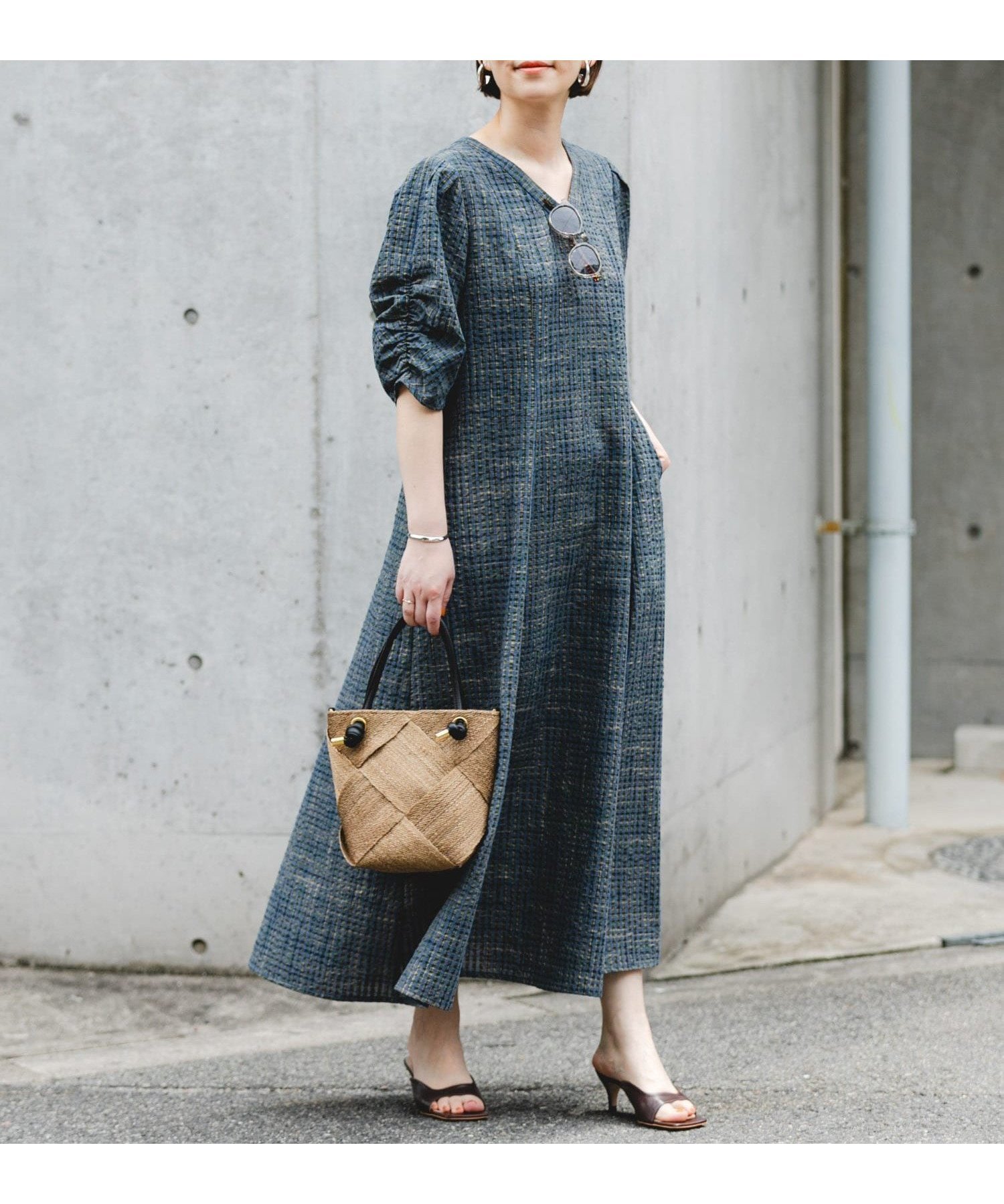 【アーバンリサーチ ロッソ/URBAN RESEARCH ROSSO】のF by ROSSO チェックパフスリーブワンピース インテリア・キッズ・メンズ・レディースファッション・服の通販 founy(ファニー) 　ファッション　Fashion　レディースファッション　WOMEN　ワンピース　Dress　2025年　2025　2025春夏・S/S　Ss,Spring/Summer,2025　スリーブ　Sleeve　ロング　Long　夏　Summer　S/S・春夏　Ss・Spring/Summer　BLUE|ID: prp329100004433891 ipo3291000000032342940