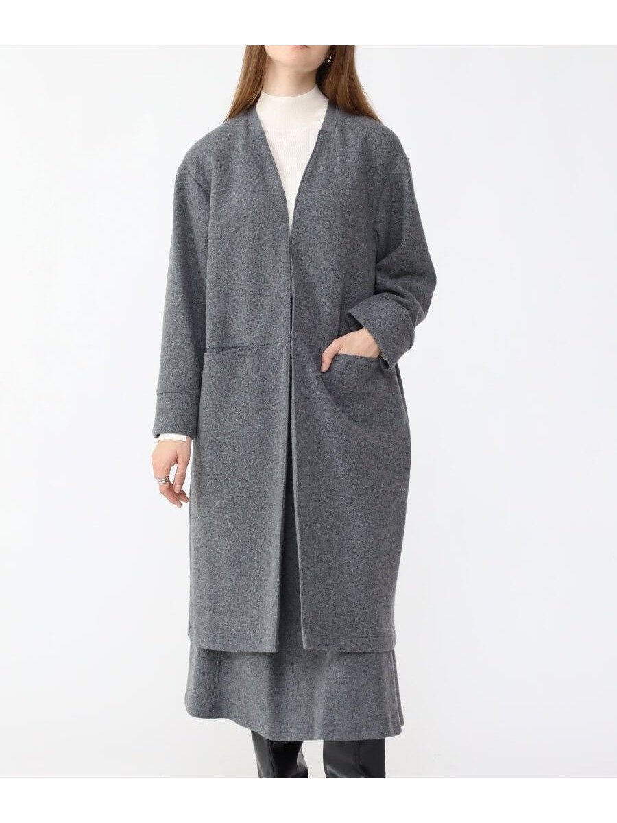 【ラシュッド/LASUD】の圧縮ウールジョーゼットノーカラーコート インテリア・キッズ・メンズ・レディースファッション・服の通販 founy(ファニー) 　ファッション　Fashion　レディースファッション　WOMEN　アウター　Coat Outerwear　コート　Coats　ジャージー　Jersey　ジョーゼット　Georgette　パターン　Pattern　杢グレー|ID: prp329100004434357 ipo3291000000031880209