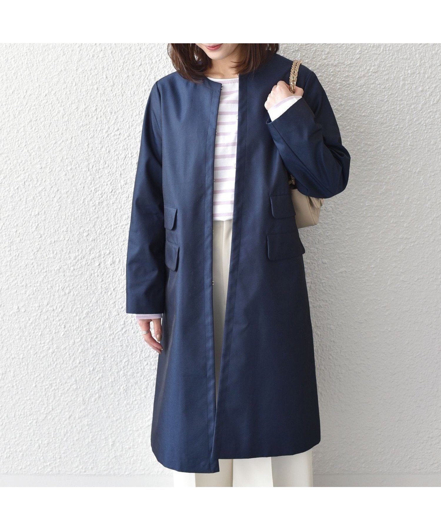 【シップス フォー ウィメン/SHIPS】のSHIPS Colors ノーカラー スティッチ コート インテリア・キッズ・メンズ・レディースファッション・服の通販 founy(ファニー) 　ファッション　Fashion　レディースファッション　WOMEN　アウター　Coat Outerwear　コート　Coats　2024年　2024　2024春夏・S/S　Ss,Spring/Summer,2024　おすすめ　Recommend　オケージョン　Occasion　シンプル　Simple　ビジネス 仕事 通勤　Business　ポケット　Pocket　エレガント 上品　Elegant　定番　Standard　ネイビー|ID: prp329100004437167 ipo3291000000031735413