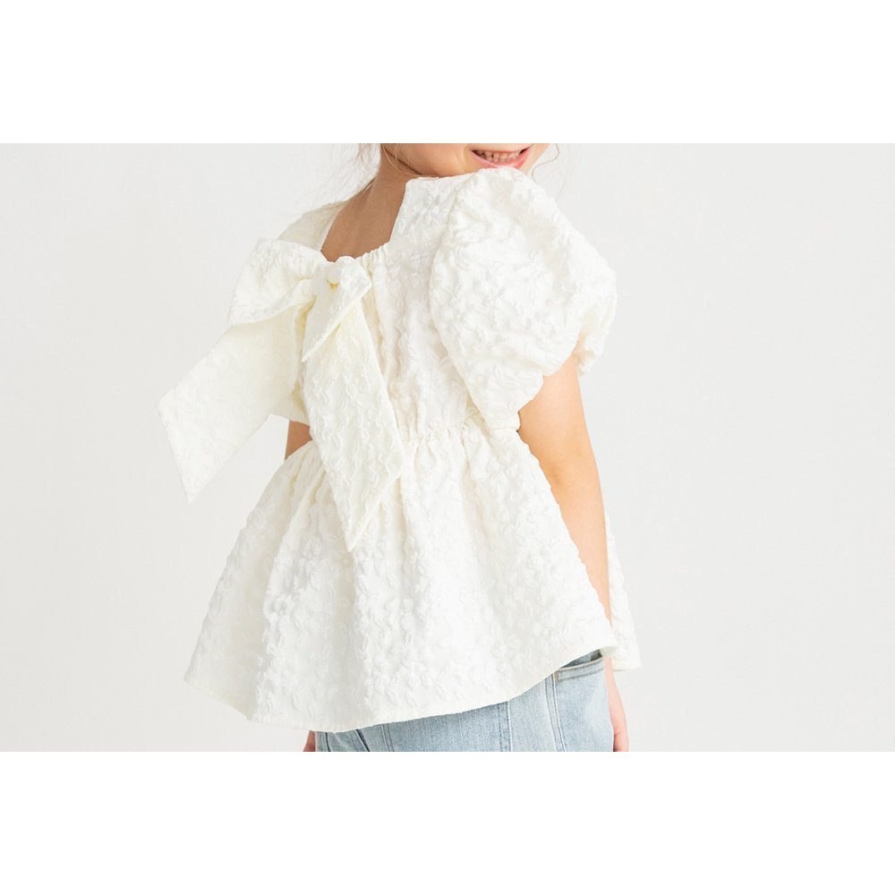 【ブランシェス/branshes / KIDS】の【プチレディ】バックリボンブラウス インテリア・キッズ・メンズ・レディースファッション・服の通販 founy(ファニー) 　ファッション　Fashion　キッズファッション　KIDS　おすすめ　Recommend　ガーリー　Girly　シンプル　Simple　スリーブ　Sleeve　デニム　Denim　トレンド　Trend　リボン　Ribbon　アイボリー|ID: prp329100004437322 ipo3291000000031923494