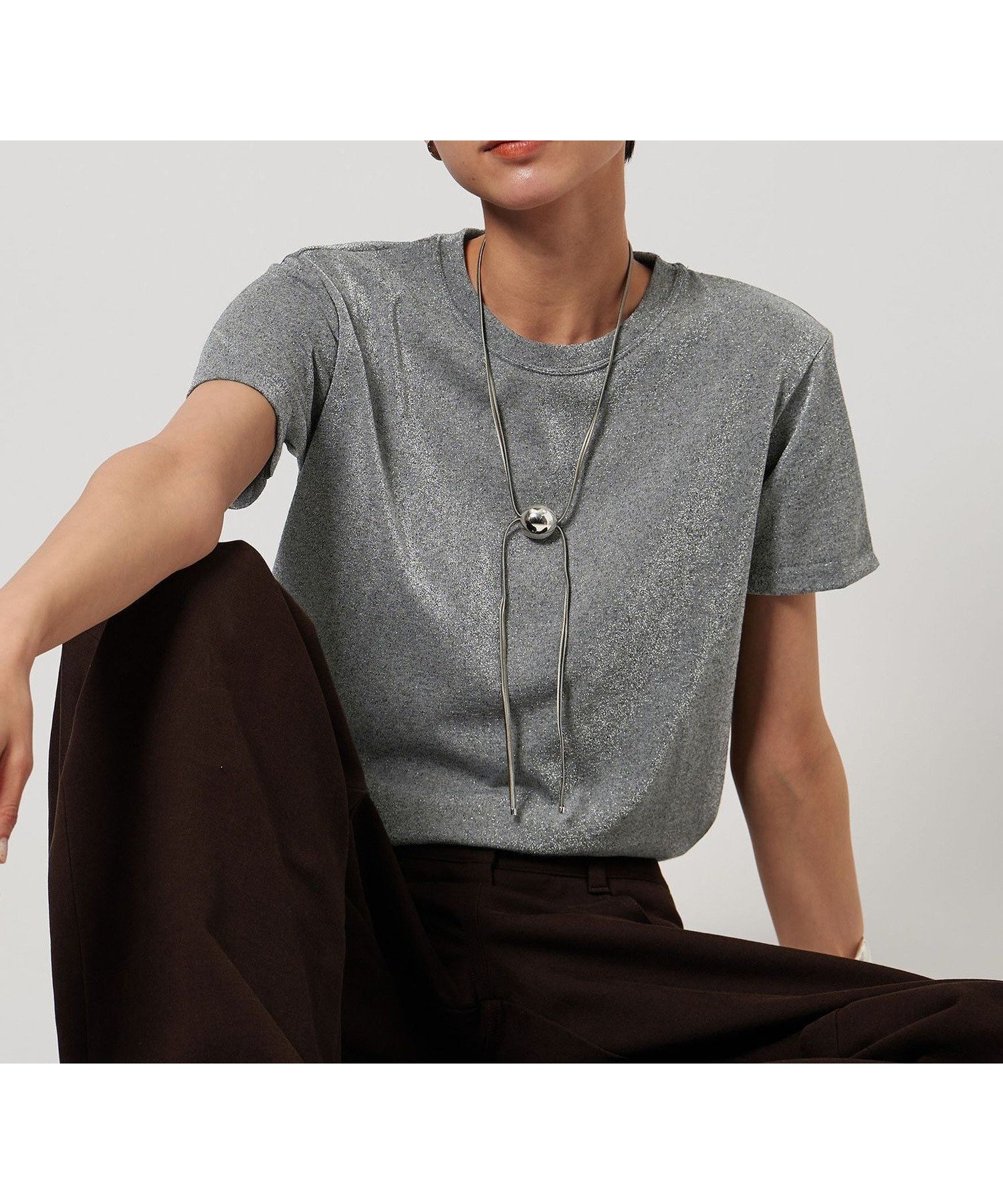 【ユナイテッドアローズ/UNITED ARROWS】のラメ Tシャツ インテリア・キッズ・メンズ・レディースファッション・服の通販 founy(ファニー) 　ファッション　Fashion　レディースファッション　Ladies' Fashion Online　トップス・カットソー　Tops/Tshirt　シャツ/ブラウス　Shirts/Blouses　ロング / Tシャツ　T-Shirts　おすすめ　Recommend　インナー　Inner　ギャザー　Gather　コンパクト　Compact　シンプル　Simple　ジャケット　Jacket　テーラード　Tailored　ワイド　Wide　エレガント 上品　Elegant　DK.GRAY|ID: prp329100004439026 ipo3291000000032594860