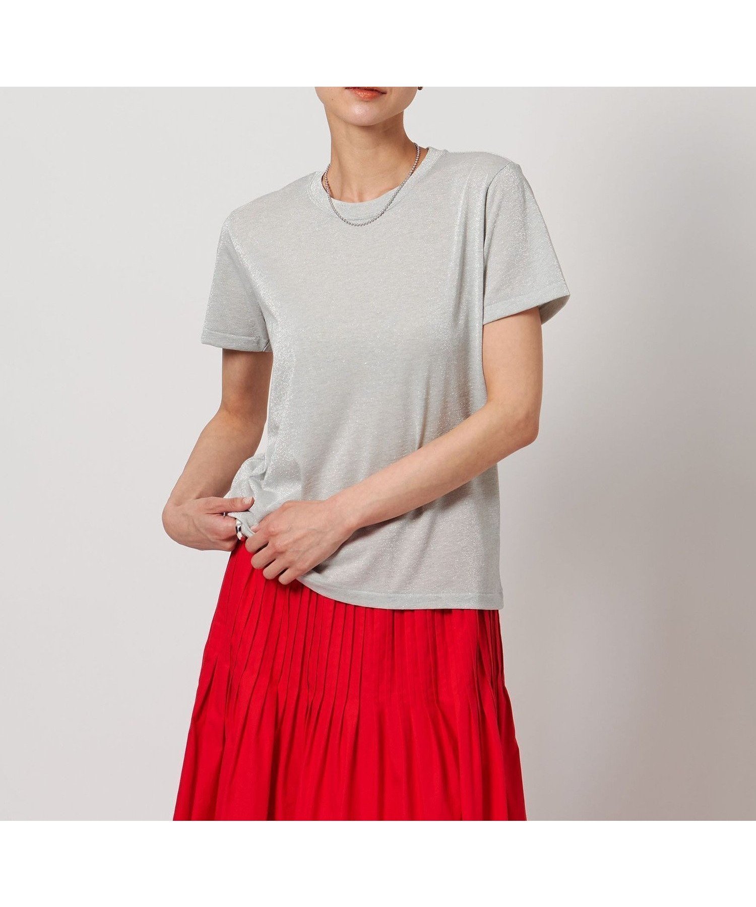 【ユナイテッドアローズ/UNITED ARROWS】のラメ Tシャツ インテリア・キッズ・メンズ・レディースファッション・服の通販 founy(ファニー) 　ファッション　Fashion　レディースファッション　Ladies' Fashion Online　トップス・カットソー　Tops/Tshirt　シャツ/ブラウス　Shirts/Blouses　ロング / Tシャツ　T-Shirts　おすすめ　Recommend　インナー　Inner　ギャザー　Gather　コンパクト　Compact　シンプル　Simple　ジャケット　Jacket　テーラード　Tailored　ワイド　Wide　エレガント 上品　Elegant　SILVER|ID: prp329100004439026 ipo3291000000032608406