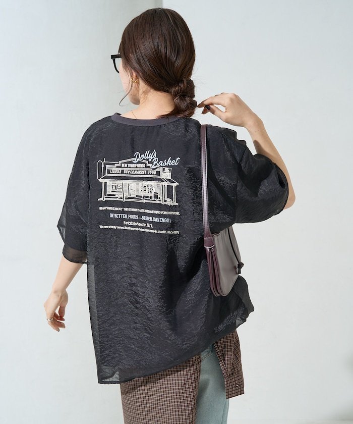 【フリークスストア/FREAK'S STORE】のオーガンジー × カットソー バック刺繍 半袖 Tシャツ【限定展開】 25SS インテリア・キッズ・メンズ・レディースファッション・服の通販 founy(ファニー) 　ファッション　Fashion　レディースファッション　Fashion for Women　トップス・カットソー　Cut & Sew Tops　シャツ・ブラウス・オフィスカジュアル　Elegant Blouses & Button-Ups　ロングTシャツ・Tシャツ　Longline T-Shirts & Tees　カットソー・ベーシックTシャツ　Cut-and-Sewn Tops / Stretch Tees & Basics　インナー　Innerwear　オーガンジー　Organza Fabric　カットソー　Cut and Sewn Top　シアー　Sheer, See-Through　人気　Popular, Best Seller　ビッグ　Big, Oversized　半袖　Short Sleeve, Half Sleeve　S/S・春夏　SS, Spring/Summer, Warm Season　おすすめ　Recommended / Our Picks　夏　Summer　2025年　2025　2025春夏・S/S　Spring/Summer 2025 SS25　ブラック|ID: prp329100004439207 ipo3291000000032305480