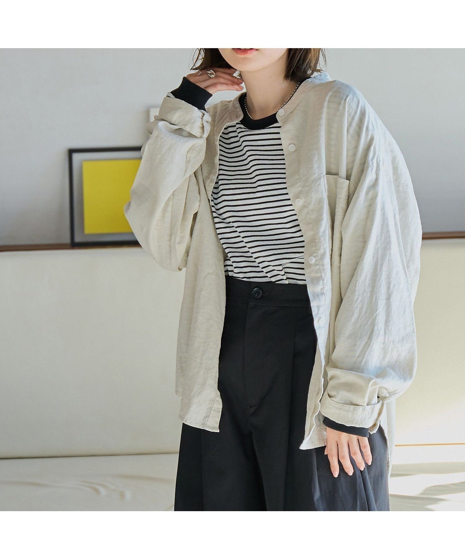 【コーエン/COEN】のリネンレーヨンバンドカラーシャツ インテリア・キッズ・メンズ・レディースファッション・服の通販 founy(ファニー) 　ファッション　Fashion　レディースファッション　WOMEN　トップス・カットソー　Tops/Tshirt　シャツ/ブラウス　Shirts/Blouses　おすすめ　Recommend　スクエア　Square　デニム　Denim　バランス　Balance　フロント　Front　リラックス　Relax　ルーズ　Loose　ワイド　Wide　長袖　Long Sleeve　NATURAL|ID: prp329100004443772 ipo3291000000031925274