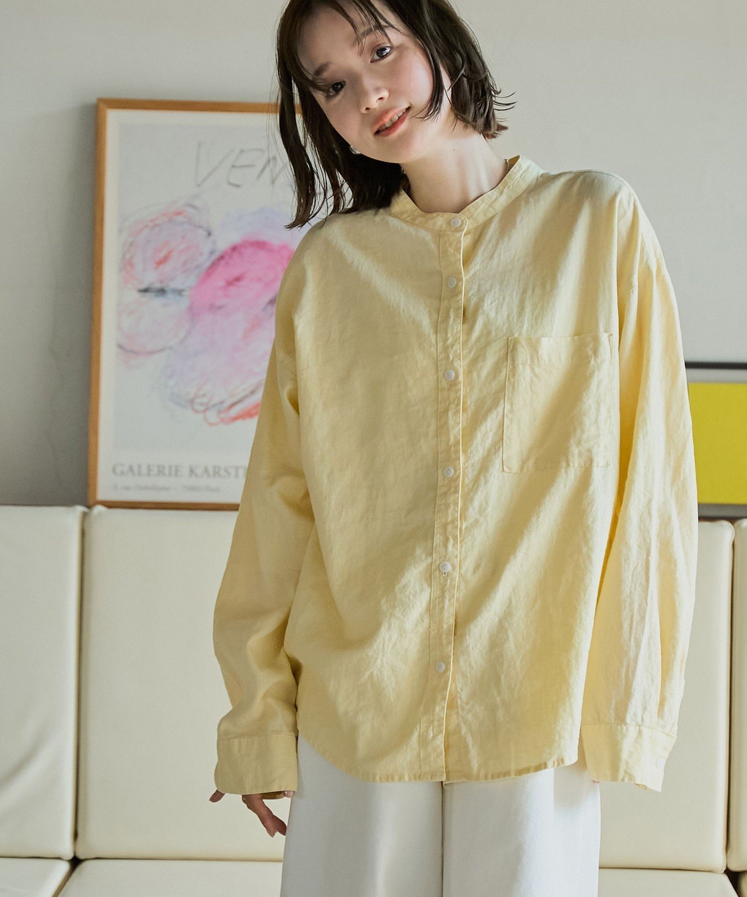 【コーエン/COEN】のリネンレーヨンバンドカラーシャツ インテリア・キッズ・メンズ・レディースファッション・服の通販 founy(ファニー) 　ファッション　Fashion　レディースファッション　WOMEN　トップス・カットソー　Tops/Tshirt　シャツ/ブラウス　Shirts/Blouses　おすすめ　Recommend　スクエア　Square　デニム　Denim　バランス　Balance　フロント　Front　リラックス　Relax　ルーズ　Loose　ワイド　Wide　長袖　Long Sleeve　CREAM|ID: prp329100004443772 ipo3291000000031925277