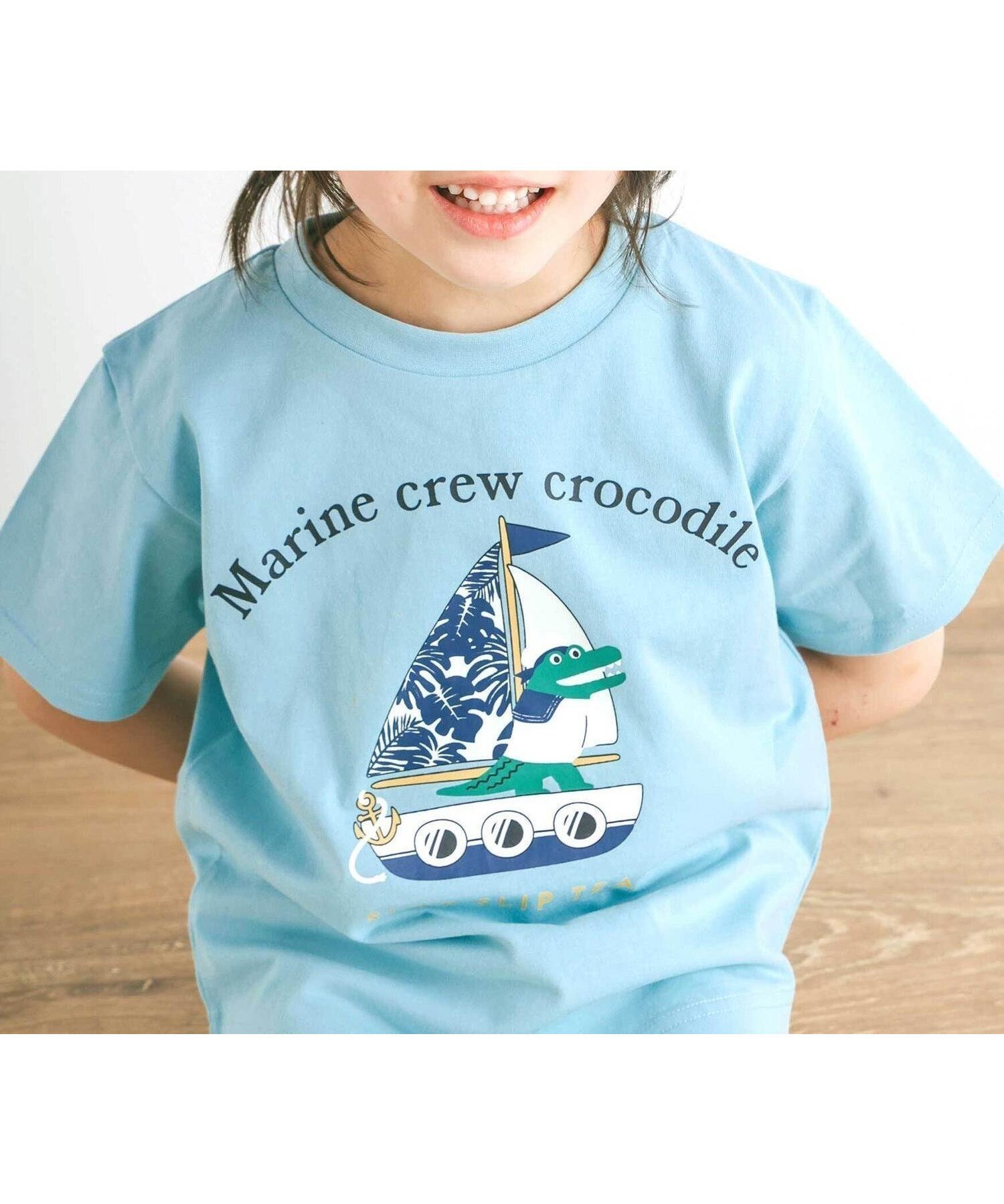 【その他のブランド/Other】の【スララク/防汚加工/オーガニックコットン】わくわく男の子半袖Tシャツ(80~130cm) インテリア・キッズ・メンズ・レディースファッション・服の通販 founy(ファニー) 　ファッション　Fashion　キッズファッション　Fashion for Kids　アニマル　Animal Print　アンダー　Underwear Essentials　人気　Popular, Best Seller　フロント　Front, Front Design　プリント　Print, Printed Pattern　ボーダー　Border, Stripe　ポケット　Pocket, Pocket Detail　半袖　Short Sleeve, Half Sleeve　モチーフ　Motif, Design Theme　ミントブルー×ワニ×ヨット|ID: prp329100004449100 ipo3291000000033043692