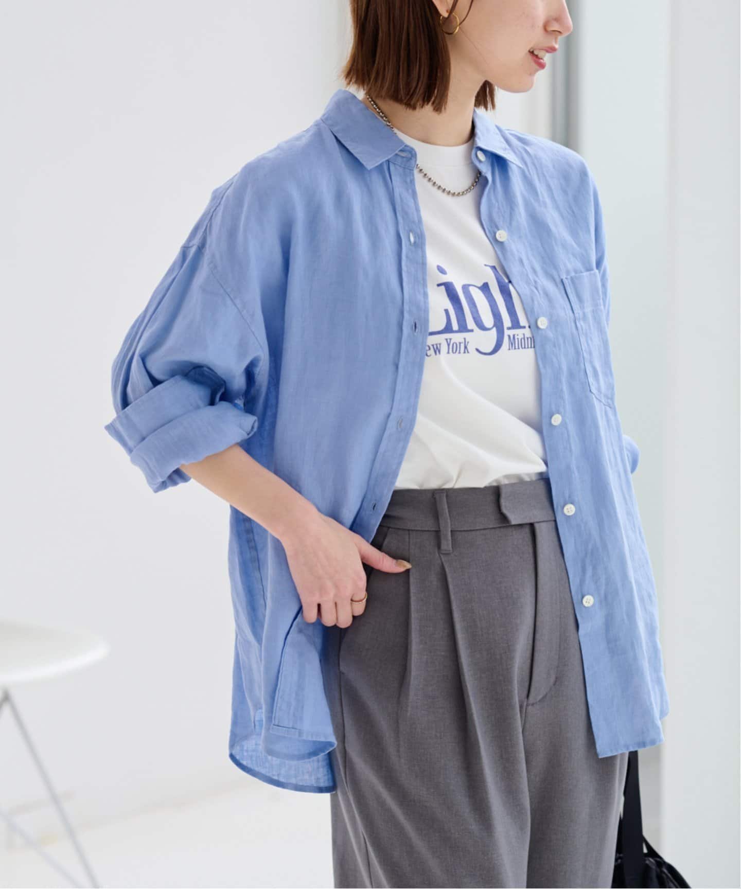 【ジャーナルスタンダード レリューム/JOURNAL STANDARD relume】のカラーリネンオーバーサイズシャツ インテリア・キッズ・メンズ・レディースファッション・服の通販 founy(ファニー) 　ファッション　Fashion　レディースファッション　WOMEN　トップス・カットソー　Tops/Tshirt　シャツ/ブラウス　Shirts/Blouses　2025年　2025　2025春夏・S/S　Ss,Spring/Summer,2025　シンプル　Simple　リネン　Linen　夏　Summer　ビジネス 仕事 通勤　Business　ブルー|ID: prp329100004452644 ipo3291000000031905657