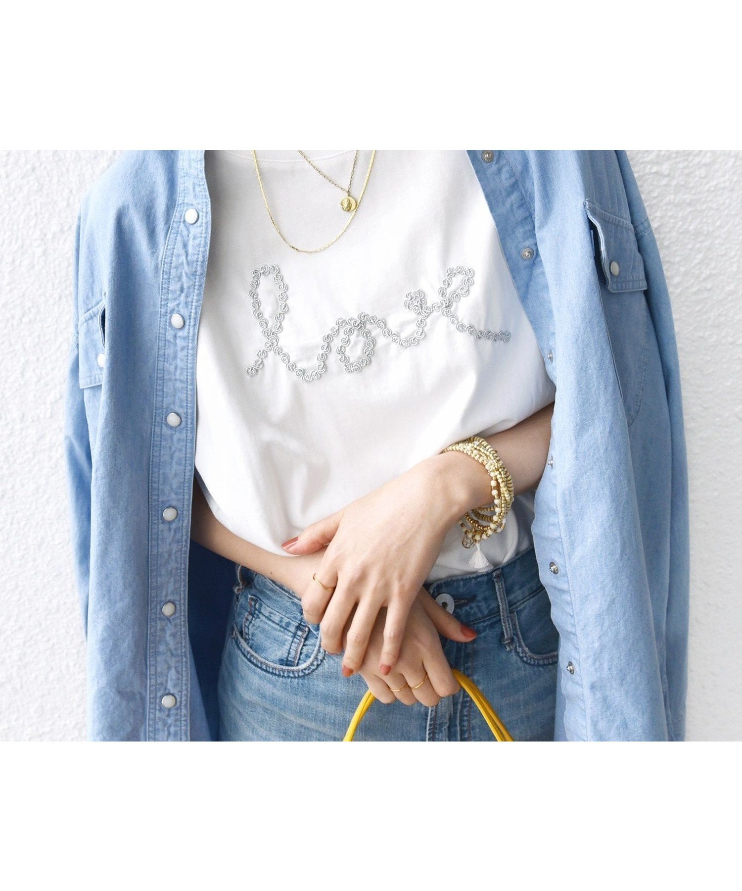 【シップス フォー ウィメン/SHIPS】の【WEB限定】ファンシー コード 刺繍 ロゴ TEE インテリア・キッズ・メンズ・レディースファッション・服の通販 founy(ファニー) 　ファッション　Fashion　レディースファッション　WOMEN　2025年　2025　2025春夏・S/S　Ss,Spring/Summer,2025　なめらか　Smooth　インナー　Inner　カーディガン　Cardigan　ジャケット　Jacket　スリット　Slit　ボトム　Bottom　メタリック　Metallic　オフホワイト|ID: prp329100004453977 ipo3291000000031997589