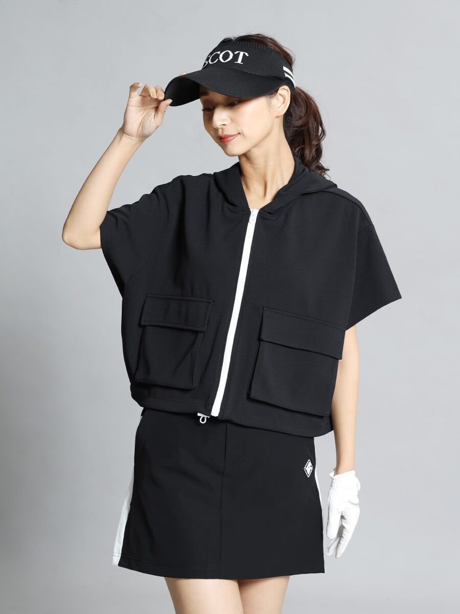 【ヴァン/Vin】のバイカラーショートジップパーカー インテリア・キッズ・メンズ・レディースファッション・服の通販 founy(ファニー) 　ファッション　Fashion　レディースファッション　Fashion for Women　トップス・カットソー　Cut & Sew Tops　レディースパーカー・カジュアルフーディー　Casual Hoodies & Sweatshirts　アウトドア　Outdoor Clothing　シンプル　Simple, Minimal　ビッグ　Big, Oversized　フロント　Front, Front Design　ポケット　Pocket, Pocket Detail　モノトーン　Monotone, Black and White　夏　Summer　ブラック|ID: prp329100004455853 ipo3291000000032661085