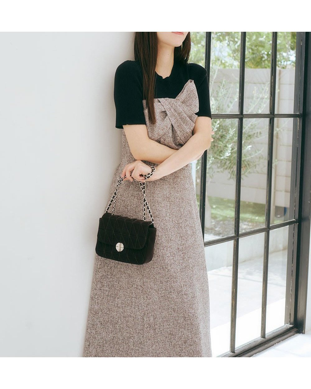 【プロポーション ボディドレッシング/PROPORTION BODY DRESSING】のリボンディテールドッキングワンピース インテリア・キッズ・メンズ・レディースファッション・服の通販 founy(ファニー) 　ファッション　Fashion　レディースファッション　Fashion for Women　ワンピース　Dresses　サマー　Summer, Summer Style　ツイード　Twill, Twill Weave　ドッキング　Docking, Mixed Material　リボン　Ribbon, Bow　人気　Popular, Best Seller　半袖　Short Sleeve, Half Sleeve　夏　Summer　ブラウン×ブラック|ID: prp329100004457081 ipo3291000000032677324