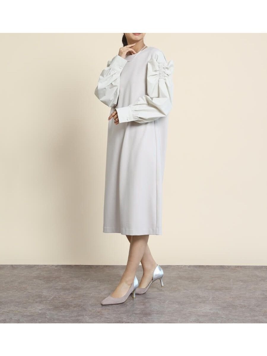 【ヴァン/Vin】のギャザースリーブポンチワンピース 人気、トレンドファッション・服の通販 founy(ファニー) 　ファッション　Fashion　レディースファッション　WOMEN　ワンピース　Dress　カットソー　Cut And Sew　カフス　Cuffs　ギャザー　Gather　セレモニー　Ceremony　ドッキング　Docking　フェミニン　Feminine　リボン　Ribbon　 other-1|ID: prp329100004457339 ipo3291000000031734728