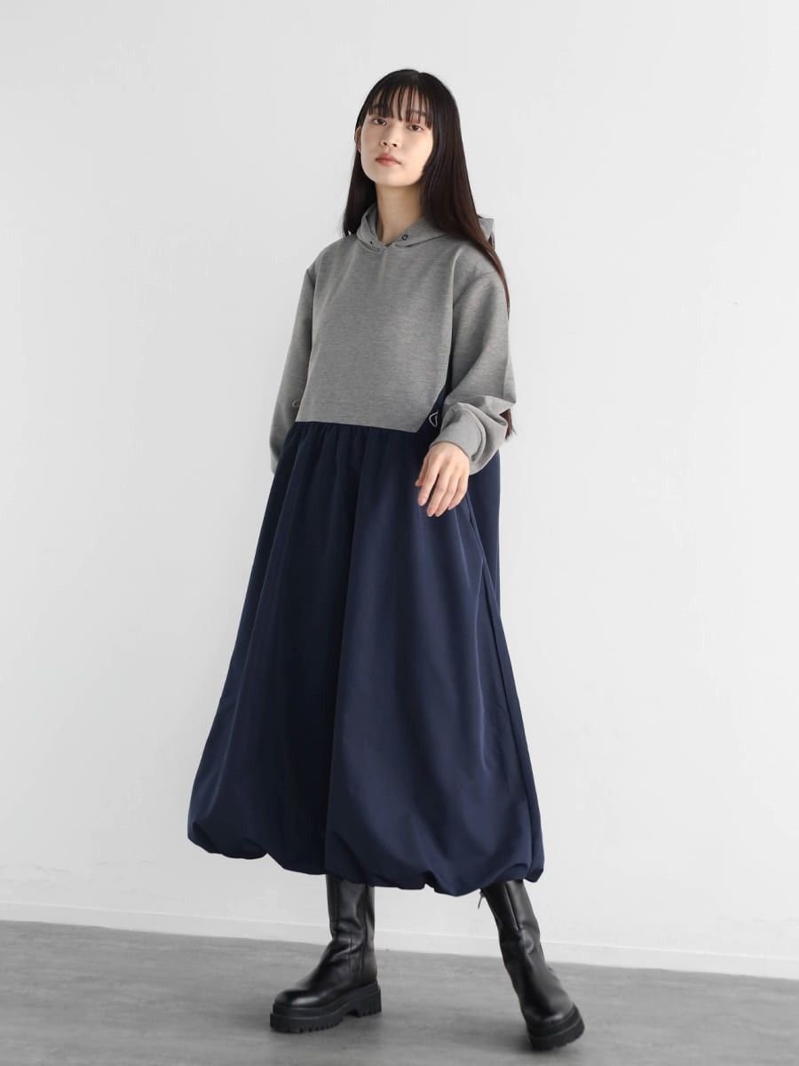 【ラシュッド/LASUD】のフーデットバルーンワンピース インテリア・キッズ・メンズ・レディースファッション・服の通販 founy(ファニー) 　ファッション　Fashion　レディースファッション　WOMEN　ワンピース　Dress　スニーカー　Sneakers　バルーン　Balloon　杢グレー|ID: prp329100004457342 ipo3291000000031595967