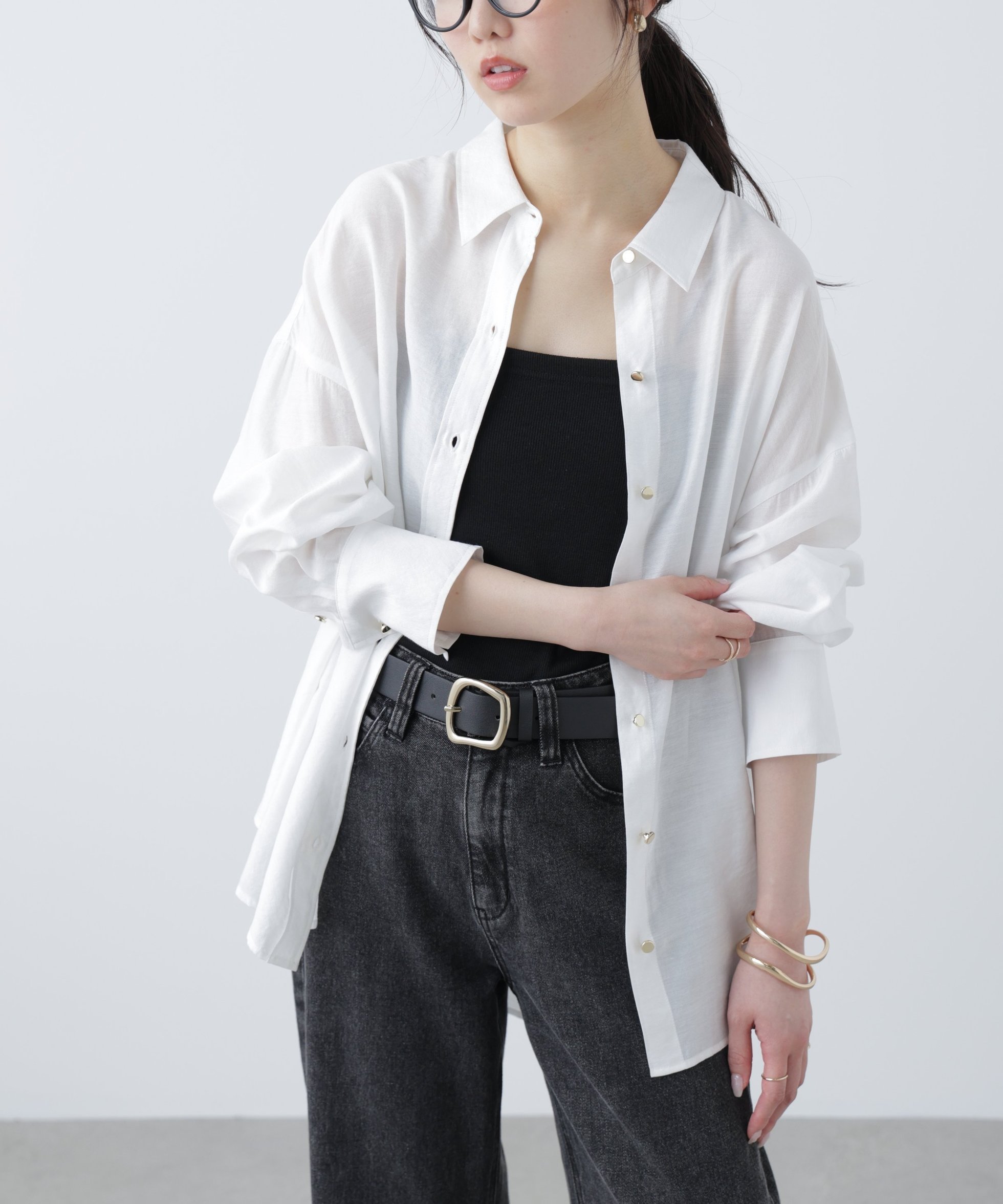 【フリーズマート/FREE'S MART】のMFM リネンライク金ボタンシャツ インテリア・キッズ・メンズ・レディースファッション・服の通販 founy(ファニー) 　ファッション　Fashion　レディースファッション　WOMEN　トップス・カットソー　Tops/Tshirt　シャツ/ブラウス　Shirts/Blouses　おすすめ　Recommend　キャミ　Cami　タンク　Tank　デニム　Denim　ロング　Long　シロ|ID: prp329100004458208 ipo3291000000031998409