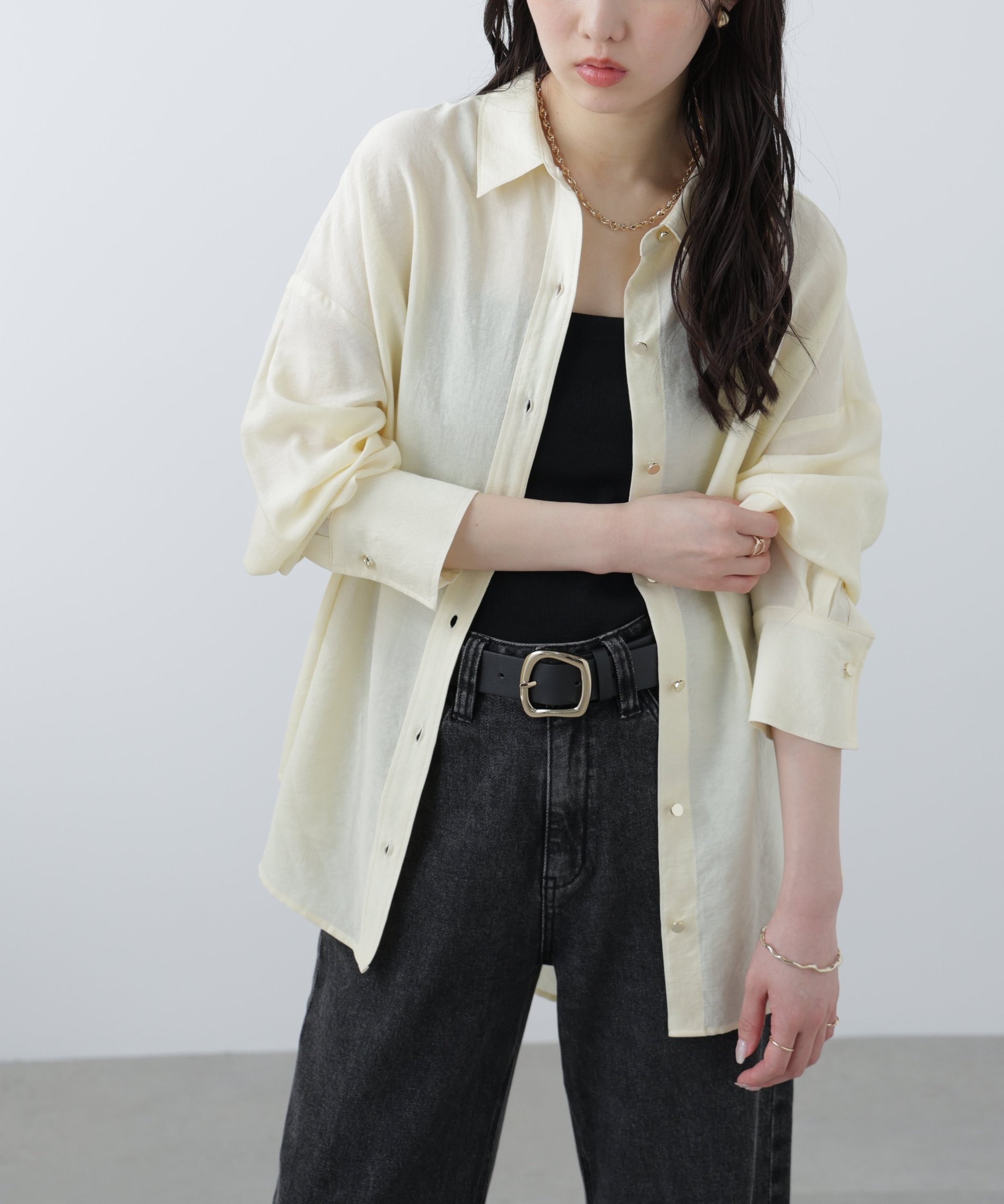 【フリーズマート/FREE'S MART】のMFM リネンライク金ボタンシャツ インテリア・キッズ・メンズ・レディースファッション・服の通販 founy(ファニー) 　ファッション　Fashion　レディースファッション　WOMEN　トップス・カットソー　Tops/Tshirt　シャツ/ブラウス　Shirts/Blouses　おすすめ　Recommend　キャミ　Cami　タンク　Tank　デニム　Denim　ロング　Long　イエロー|ID: prp329100004458208 ipo3291000000031998410