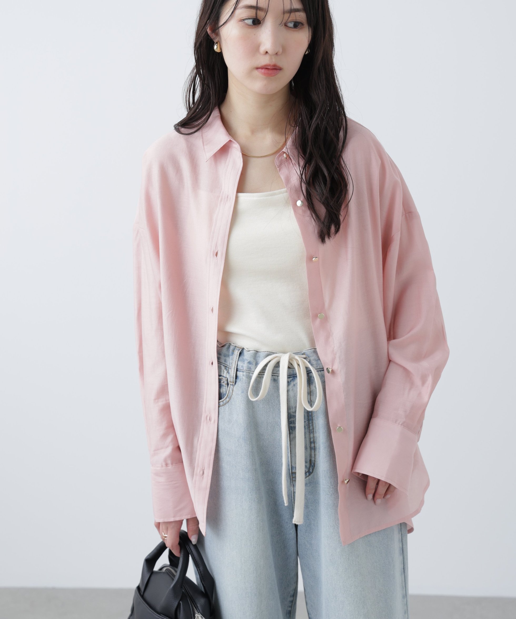 【フリーズマート/FREE'S MART】のMFM リネンライク金ボタンシャツ インテリア・キッズ・メンズ・レディースファッション・服の通販 founy(ファニー) 　ファッション　Fashion　レディースファッション　WOMEN　トップス・カットソー　Tops/Tshirt　シャツ/ブラウス　Shirts/Blouses　おすすめ　Recommend　キャミ　Cami　タンク　Tank　デニム　Denim　ロング　Long　ピンク|ID: prp329100004458208 ipo3291000000031998411