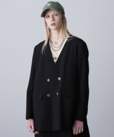 【ローズバッド/ROSE BUD】のノーカラーダブルジャケット 人気、トレンドファッション・服の通販 founy(ファニー) ファッション Fashion レディースファッション WOMEN アウター Coat Outerwear ジャケット Jackets おすすめ Recommend ジャケット Jacket ストライプ Stripe セットアップ Set Up ダブル Double |ID:prp329100004460300