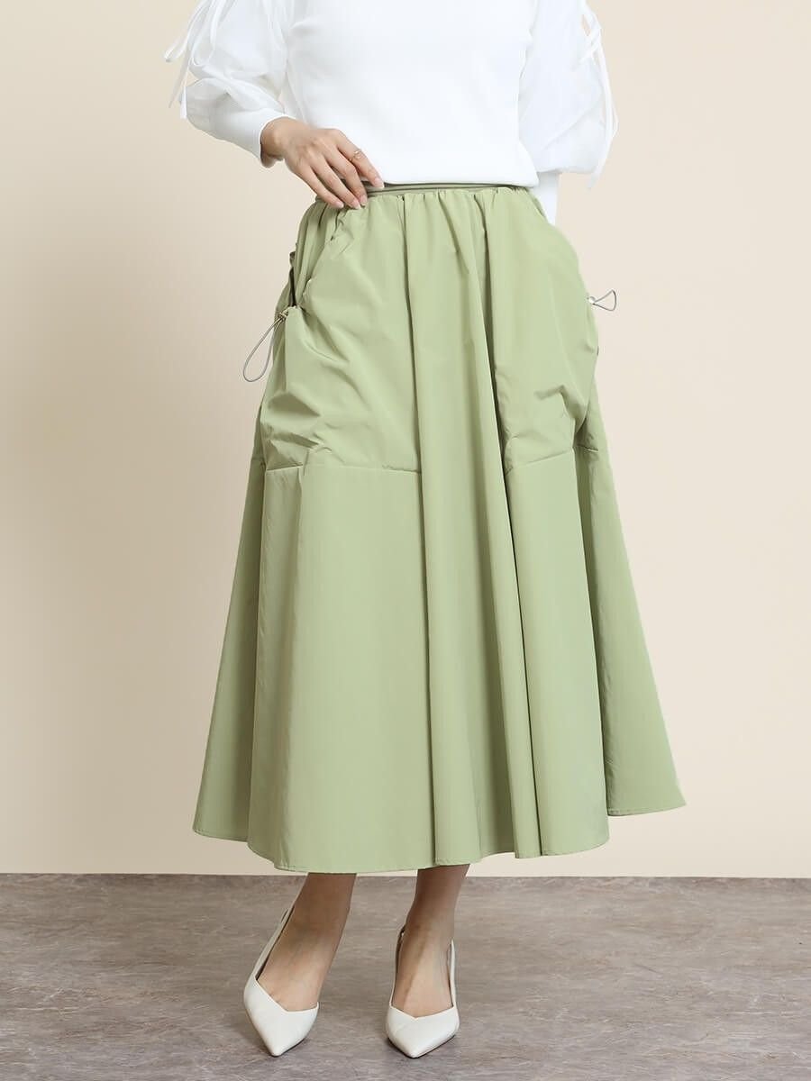 【ヴァン/Vin】のサイドドロストポケットスカート インテリア・キッズ・メンズ・レディースファッション・服の通販 founy(ファニー) 　ファッション　Fashion　レディースファッション　WOMEN　スカート　Skirt　コンパクト　Compact　スタイリッシュ　Stylish　タフタ　Taffeta　ドローコード　Draw Cord　バランス　Balance　フレア　Flare　ポケット　Pocket　ライトグリーン|ID: prp329100004466077 ipo3291000000032060246