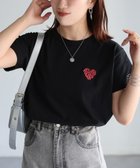 【リベリー/Riberry】のハートロゴラメ刺繍コンパクトTシャツ/綿100% ブラック×レッド|ID: prp329100004466114 ipo3291000000032304594