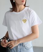 【リベリー/Riberry】のハートロゴラメ刺繍コンパクトTシャツ/綿100% ホワイト×イエロー|ID: prp329100004466114 ipo3291000000032304596