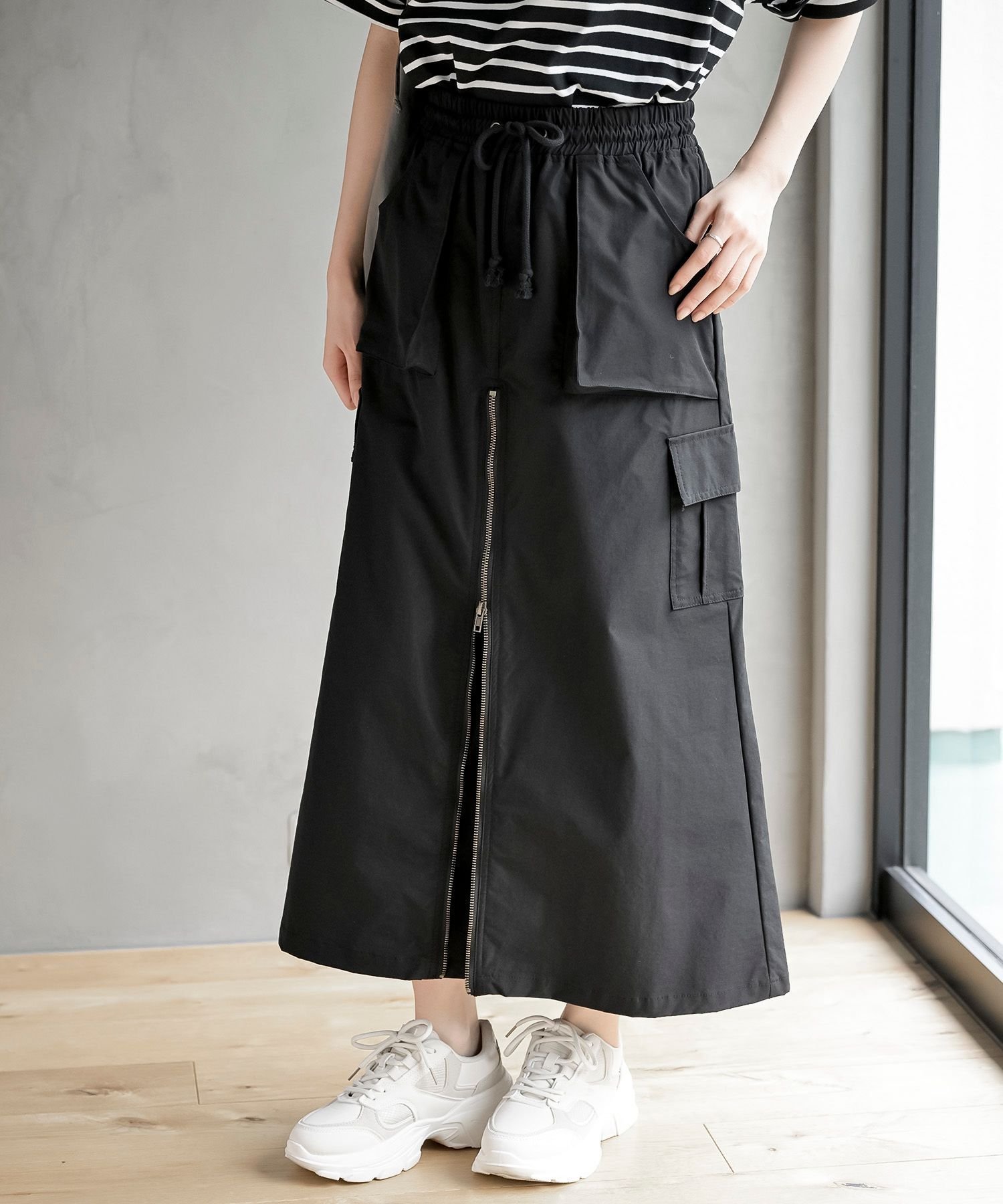 【アールピーエス/rps】のフロントZIPカーゴスカート インテリア・キッズ・メンズ・レディースファッション・服の通販 founy(ファニー) 　ファッション　Fashion　レディースファッション　Fashion for Women　スカート　Skirts　ジップ　Zip, Zipper　フロント　Front, Front Design　ロング　Long, Long-Length　再入荷　Restock / Back in Stock　ブラック|ID: prp329100004466406 ipo3291000000032736250