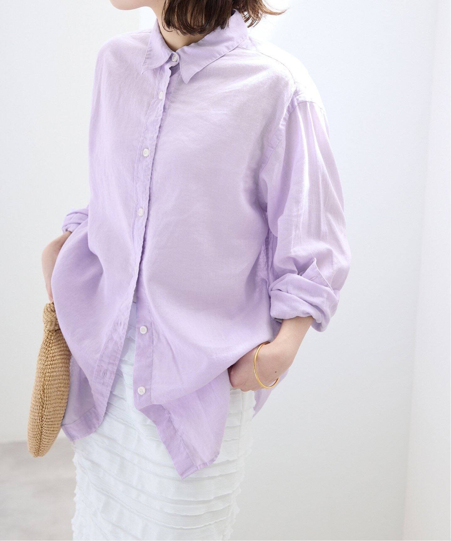 【スローブ イエナ/SLOBE IENA】のリネンコットンレギュラーシャツ インテリア・キッズ・メンズ・レディースファッション・服の通販 founy(ファニー) 　ファッション　Fashion　レディースファッション　Fashion for Women　トップス・カットソー　Cut & Sew Tops　シャツ・ブラウス・オフィスカジュアル　Elegant Blouses & Button-Ups　秋　Autumn　ギンガム　Gingham, Gingham Fabric　タンク　Tank Top, Sleeveless Top　トレンド　Trend, Trending Now　人気　Popular, Best Seller　バランス　Balance, Style Balance　ベーシック　Basic, Essential　羽織　Haori, Light Jacket　リネン　Linen, Linen Fabric　おすすめ　Recommended / Our Picks　夏　Summer　2025年　2025　2025春夏・S/S　Spring/Summer 2025 SS25　パープル C|ID: prp329100004466466 ipo3291000000033242291