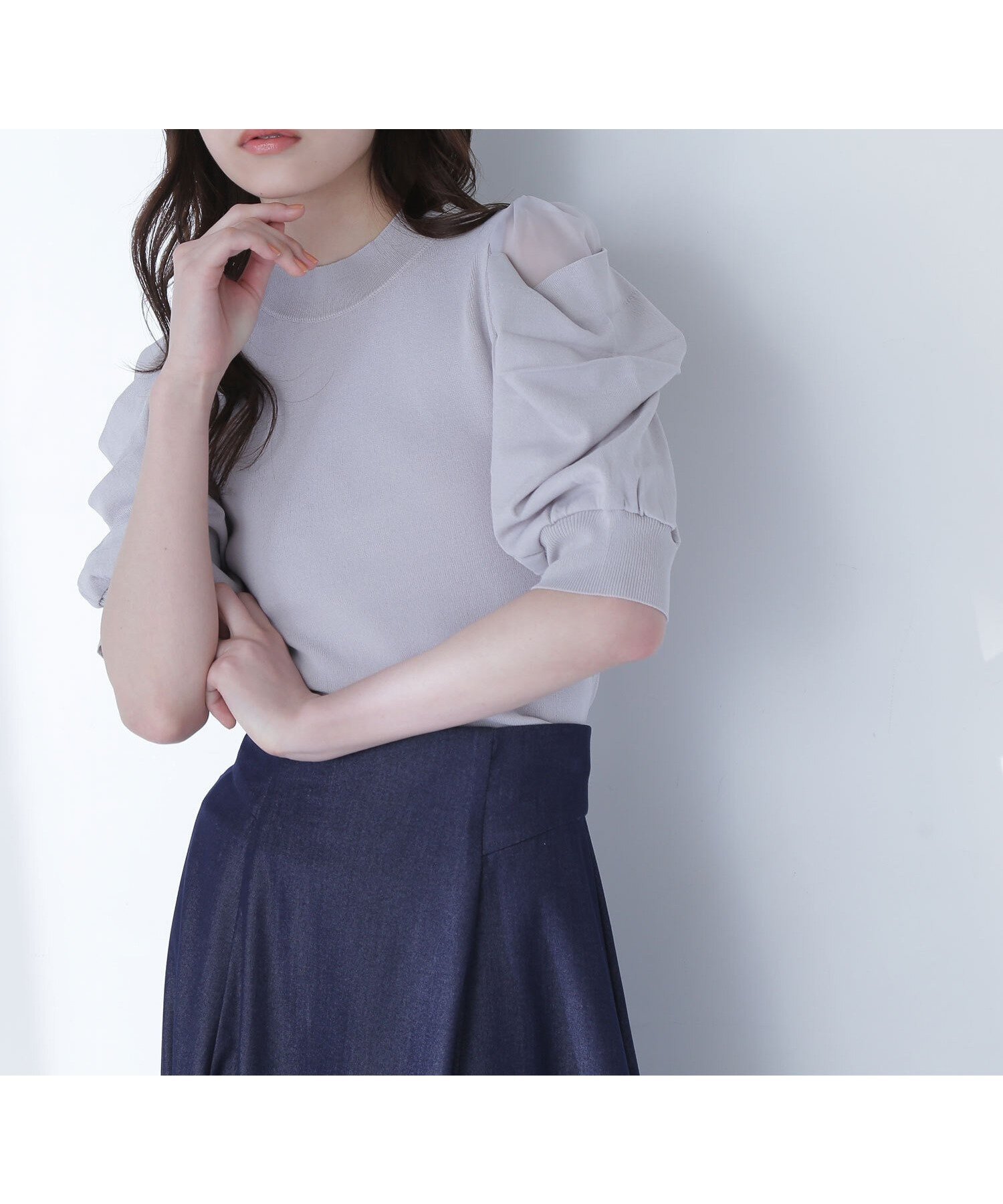 【ナチュラル ビューティー ベーシック/NATURAL BEAUTY BASIC】のシアースリットドレープスリーブニット インテリア・キッズ・メンズ・レディースファッション・服の通販 founy(ファニー) 　ファッション　Fashion　レディースファッション　WOMEN　トップス・カットソー　Tops/Tshirt　ニット　Knit Tops　おすすめ　Recommend　キャミワンピース　Cami Dress　シアー　Sheer　スリーブ　Sleeve　ドレープ　Drape　グレー|ID: prp329100004466571 ipo3291000000031949356