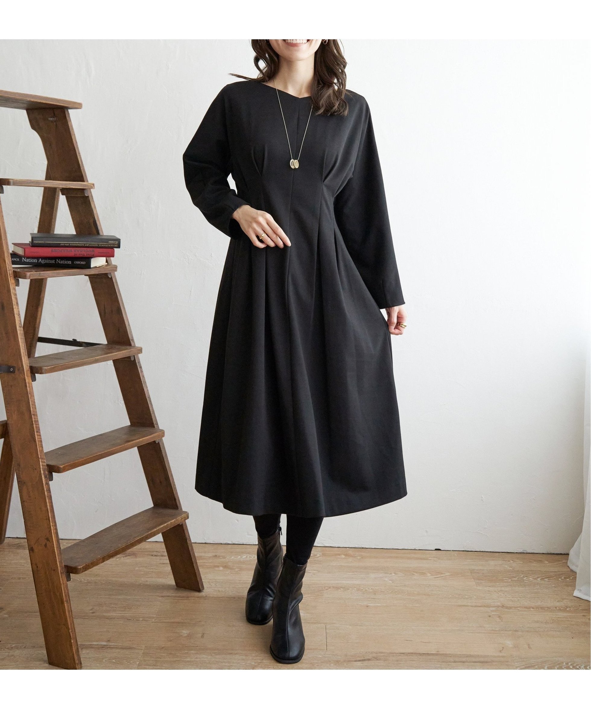 【イッカ/ikka】のカットジャガードワンピース インテリア・キッズ・メンズ・レディースファッション・服の通販 founy(ファニー) 　ファッション　Fashion　レディースファッション　WOMEN　ワンピース　Dress　おすすめ　Recommend　カットジャガード　Cut Jacquard　ジャケット　Jacket　トレンド　Trend　バランス　Balance　フレア　Flare　ミドル　Middle　ブラック|ID: prp329100004466846 ipo3291000000032248737