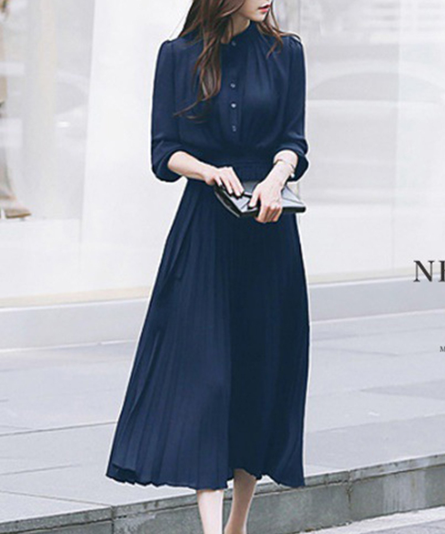 【アミュレット/Amulet】のウエストマークプリーツワンピース インテリア・キッズ・メンズ・レディースファッション・服の通販 founy(ファニー) 　ファッション　Fashion　レディースファッション　Ladies' Fashion Online　ワンピース　Dress　とろみ　Thickness　エレガント 上品　Elegant　プリーツ　Pleats　リボン　Ribbon　ネイビー|ID: prp329100004467115 ipo3291000000032623798