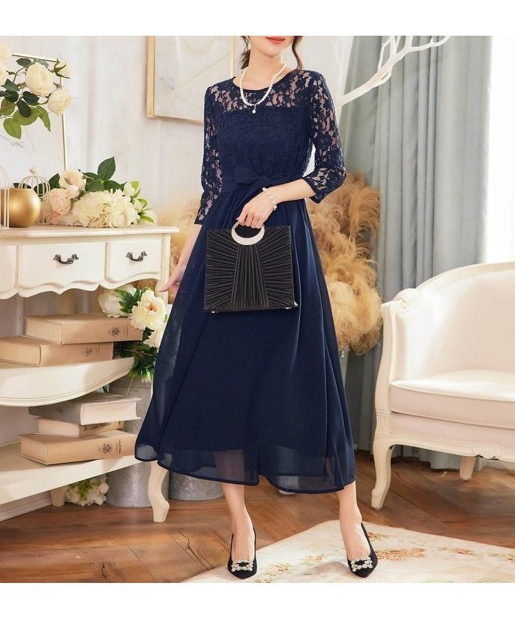 【ドレス/DRESS+】のドレス フォーマルワンピース フォーマルドレス パーティードレス インテリア・キッズ・メンズ・レディースファッション・服の通販 founy(ファニー) 　ファッション　Fashion　レディースファッション　Fashion for Women　ワンピース　Dresses　フォーマル・パーティードレス・結婚式用ドレス　Elegant & Casual Dresses　エレガント 上品　Elegant　シェイプ　Shape, Slim Fit　シフォン　Chiffon, Lightweight Fabric　ドッキング　Docking, Mixed Material　ドレス　Dress, One-Piece　フレア　Flare, Flared　リボン　Ribbon, Bow　レース　Lace, Lace Fabric　ネイビー|ID: prp329100004467161 ipo3291000000032736303