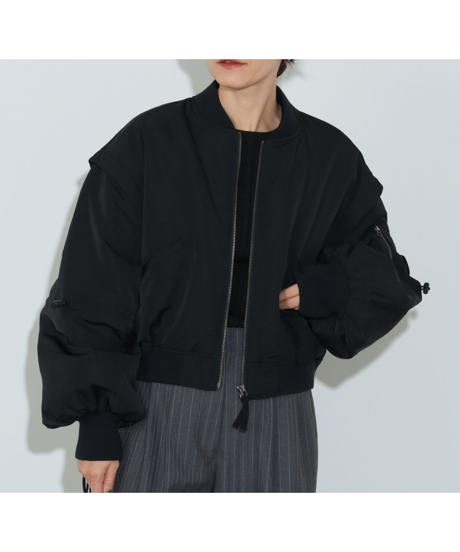 【ビームス ハート/BEAMS HEART】の袖ドロスト MA-1 ブルゾン インテリア・キッズ・メンズ・レディースファッション・服の通販 founy(ファニー) 　ファッション　Fashion　レディースファッション　WOMEN　アウター　Coat Outerwear　ブルゾン　Blouson/Jackets　MA-1　MA-1　コンパクト　Compact　軽量　Lightweight　スウェット　Sweat　ストレート　Straight　ドローコード　Draw Cord　バランス　Balance　フェミニン　Feminine　ブルゾン　Blouson　ベスト　Vest　BLACK|ID: prp329100004468226 ipo3291000000031595329