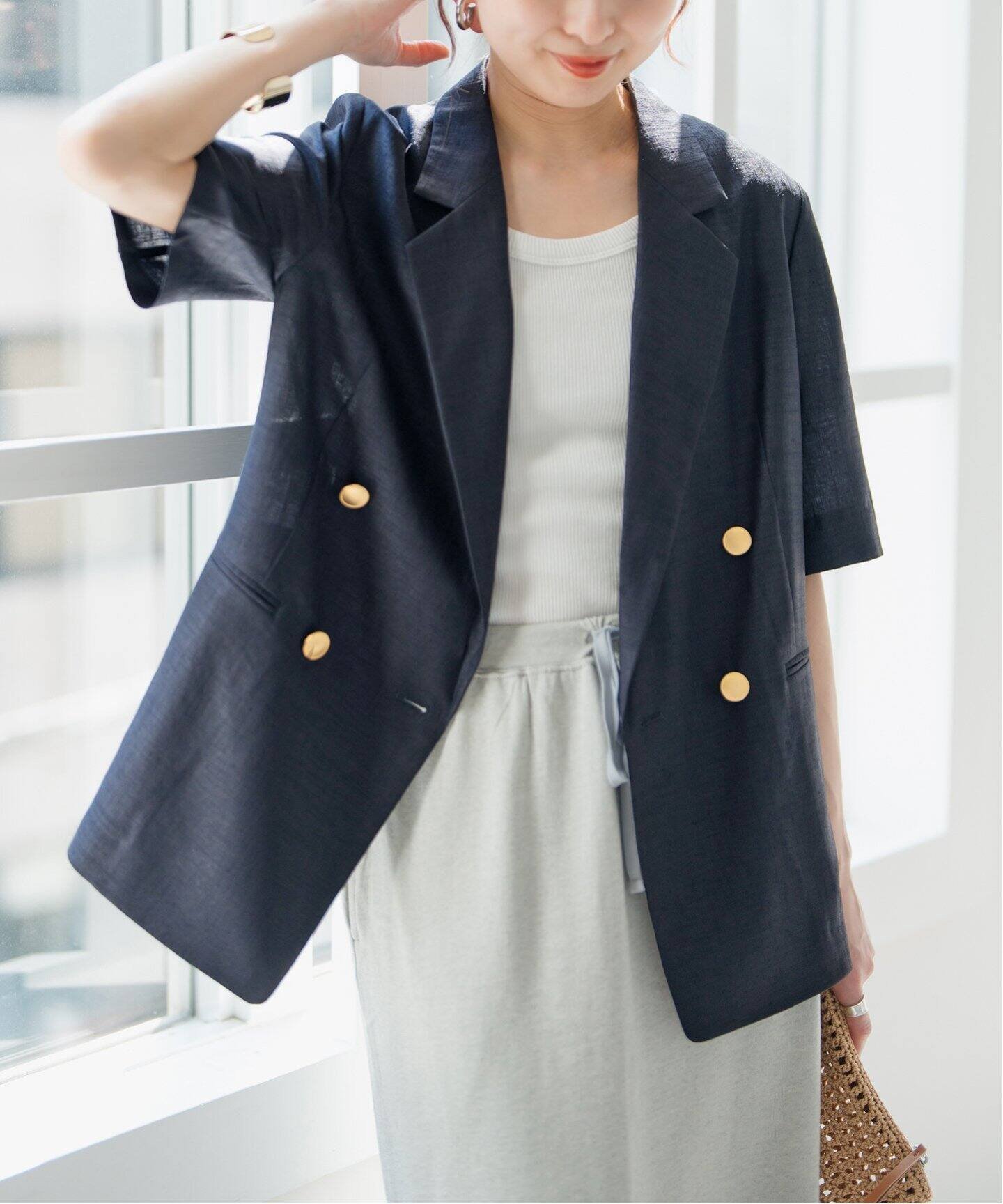 【スピック&スパン/Spick & Span】のライトドライクロスハーフスリーブジャケット インテリア・キッズ・メンズ・レディースファッション・服の通販 founy(ファニー) 　ファッション　Fashion　レディースファッション　WOMEN　アウター　Coat Outerwear　ジャケット　Jackets　シアー　Sheer　スラックス　Slacks　デニム　Denim　バランス　Balance　フロント　Front　人気　Popularity　夏　Summer　羽織　Haori　ネイビー|ID: prp329100004468797 ipo3291000000032318172