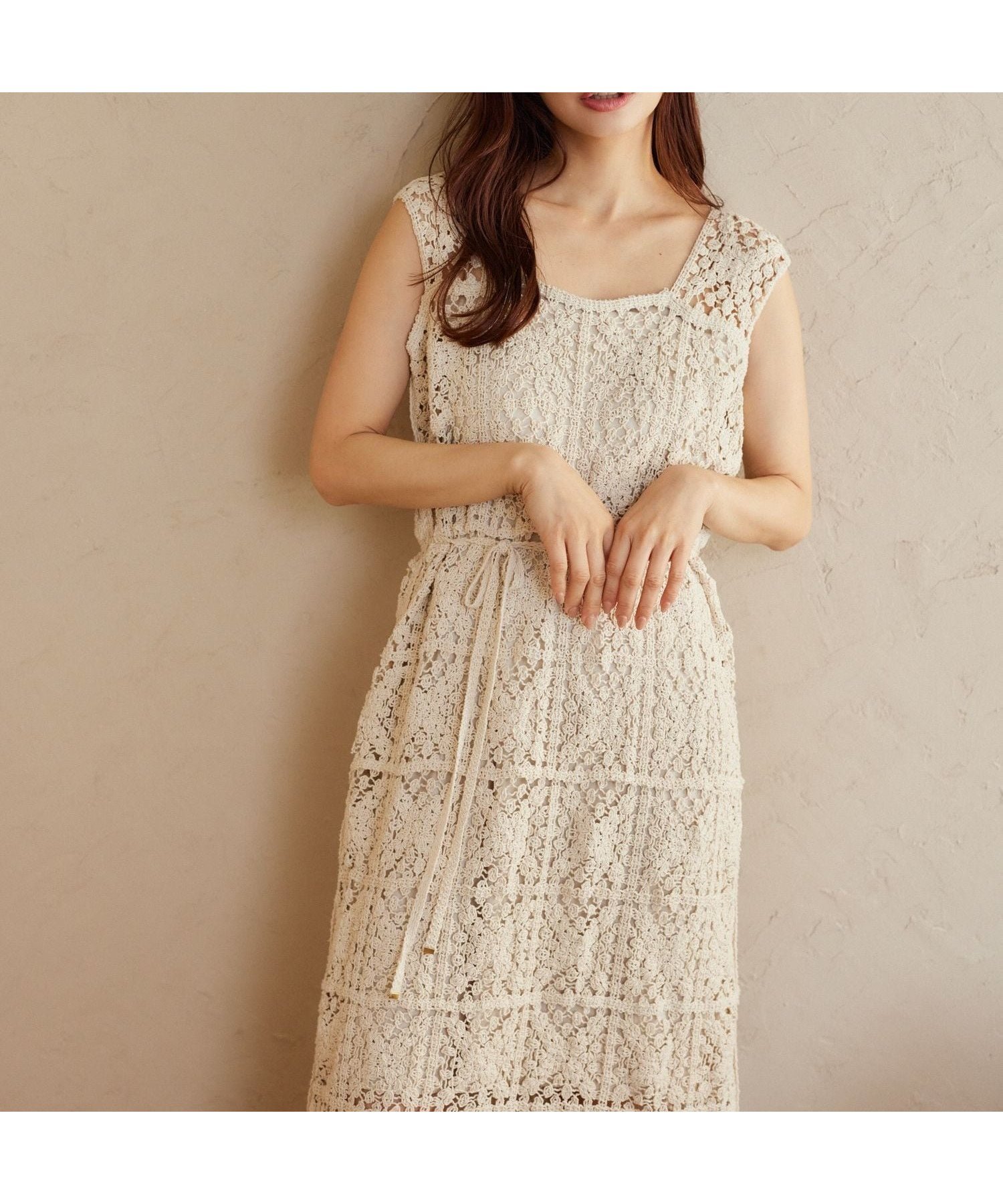 【ミスティ ウーマン/mysty woman】のクロシェロングノースリーブワンピース インテリア・キッズ・メンズ・レディースファッション・服の通販 founy(ファニー) 　ファッション　Fashion　レディースファッション　Ladies' Fashion Online　ワンピース　Dress　アイボリー|ID: prp329100004469874 ipo3291000000032605002