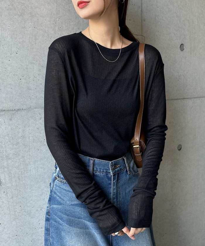 【アンドミー/andme】のテレコ シアー クルーネック 長袖 トップス インテリア・キッズ・メンズ・レディースファッション・服の通販 founy(ファニー) https://founy.com/ ファッション Fashion レディースファッション Fashion for Women トップス・カットソー Cut & Sew Tops サロペット Overalls, Salopette シアー Sheer, See-Through テレコ Ribbed, Rib Stitch トレンド Trend, Trending Now 長袖 Long Sleeve, Full Sleeve |ID: prp329100004470597 ipo3291000000033717453