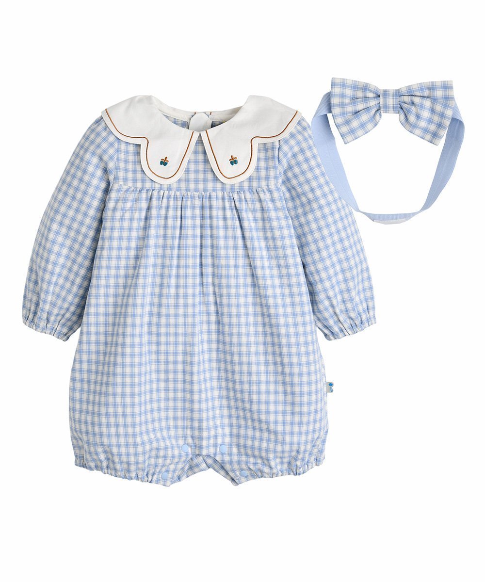 【モイモルン/moimoln / KIDS】の【2点セット】ブルーチェックカバーオール ヘアバンド インテリア・キッズ・メンズ・レディースファッション・服の通販 founy(ファニー) 　ファッション　Fashion　キッズファッション　KIDS　おすすめ　Recommend　フラワー　Flower　L/ブルー|ID: prp329100004470941 ipo3291000000031439858