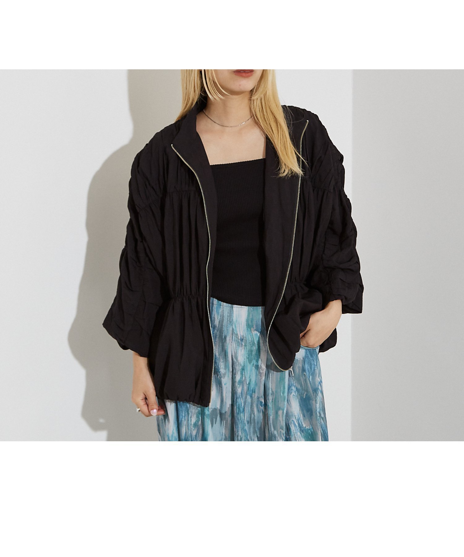 【ノミネ/NOMINE】のシャーリング ブルゾン インテリア・キッズ・メンズ・レディースファッション・服の通販 founy(ファニー) 　ファッション　Fashion　レディースファッション　Fashion for Women　アウター　Coat / Outerwear Collection　ブルゾンジャケット・スポーティアウター　Blouson Jackets　インナー　Innerwear　シャーリング　Shirring, Ruched　スリーブ　Sleeve, Long Sleeve / Short Sleeve　ブルゾン　Blouson, Bomber Jacket　ブラック|ID: prp329100004471168 ipo3291000000033396979