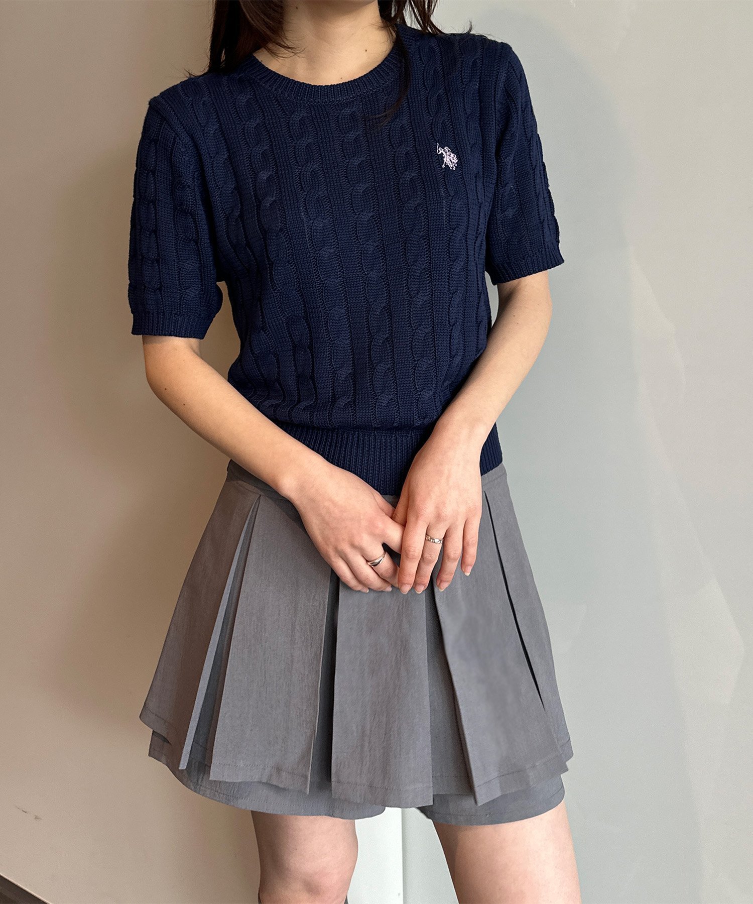 【ラナン/Ranan】のRANAN/ U.S.POLO ASSN. ワンポイント半袖ケーブルニット インテリア・キッズ・メンズ・レディースファッション・服の通販 founy(ファニー) 　ファッション　Fashion　レディースファッション　Ladies' Fashion Online　トップス・カットソー　Tops/Tshirt　ニット　Knit Tops　イタリア　Italy　春　Spring　秋　Autumn/Fall　腕時計　Watch　コレクション　Collection　コンパクト　Compact　シンプル　Simple　スタイリッシュ　Stylish　トレンド　Trend　半袖　Short Sleeve　メンズ　Mens　リアル　Real　ワンポイント　One Point　S/S・春夏　Ss・Spring/Summer　夏　Summer　ネイビー|ID: prp329100004471312 ipo3291000000032608952