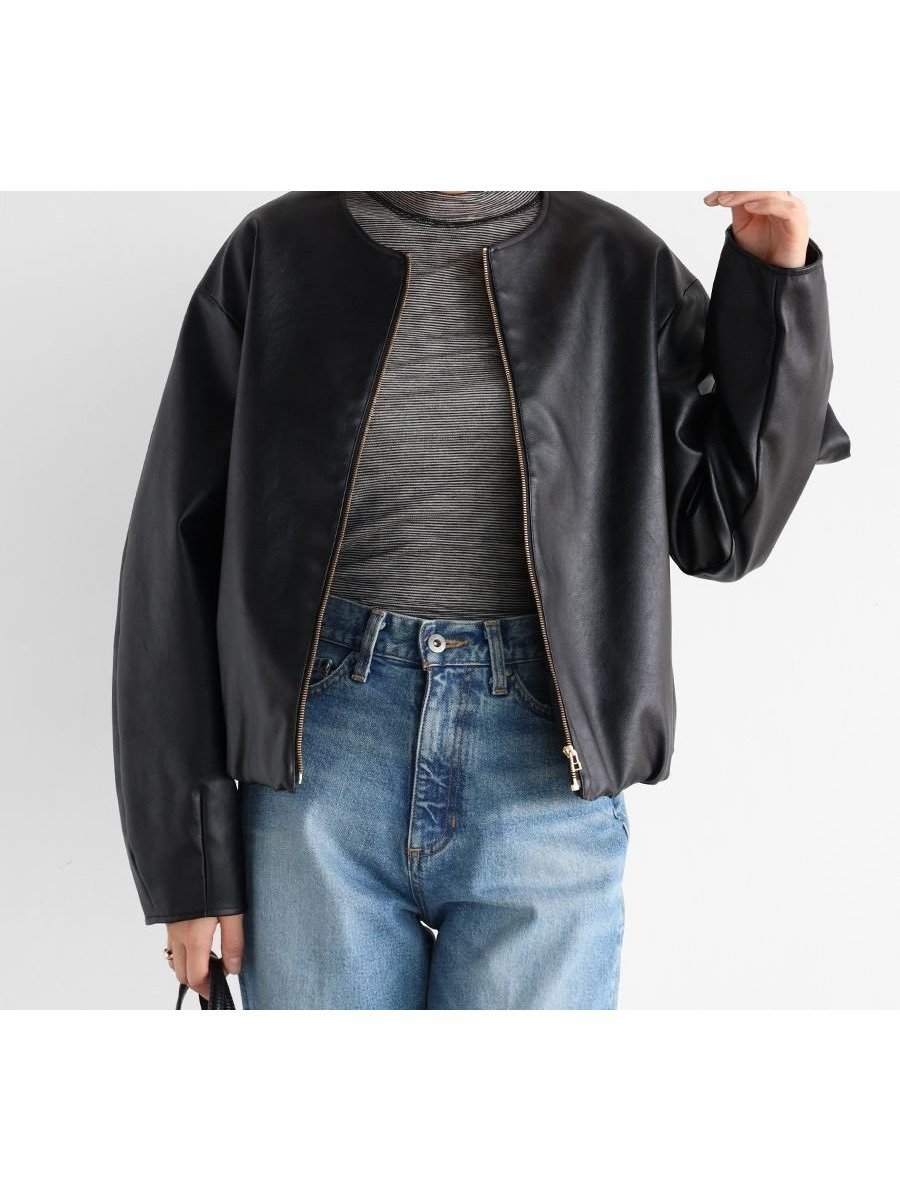 【ヴァン/Vin】のバルーンヘムフェイクレザージャケット インテリア・キッズ・メンズ・レディースファッション・服の通販 founy(ファニー) 　ファッション　Fashion　レディースファッション　Fashion for Women　アウター　Coat / Outerwear Collection　レディースジャケット・軽アウター　Jackets　なめらか　Smooth, Silky Texture　デニム　Denim, Jeans Material　バルーン　Balloon, Balloon Silhouette　フェイクレザー　Faux Leather, PU Leather　ボトム　Bottoms, Lower Wear　ワイド　Wide, Wide Fit　ブラック|ID: prp329100004472358 ipo3291000000032661234