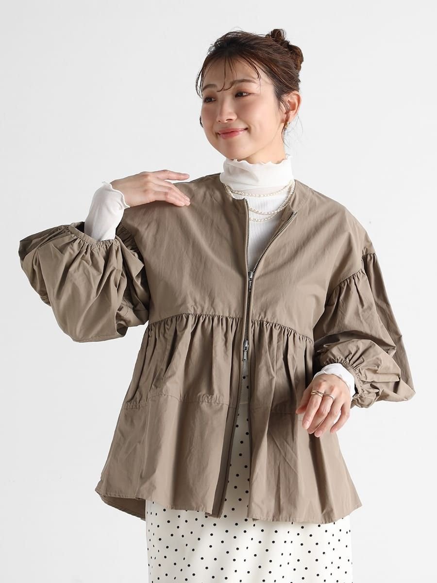 【ヴァン/Vin】のバルーンスリーブペプラムブルゾン インテリア・キッズ・メンズ・レディースファッション・服の通販 founy(ファニー) 　ファッション　Fashion　レディースファッション　WOMEN　アウター　Coat Outerwear　ブルゾン　Blouson/Jackets　ギャザー　Gather　ダブル　Double　ブルゾン　Blouson　モカ|ID: prp329100004472369 ipo3291000000032207201