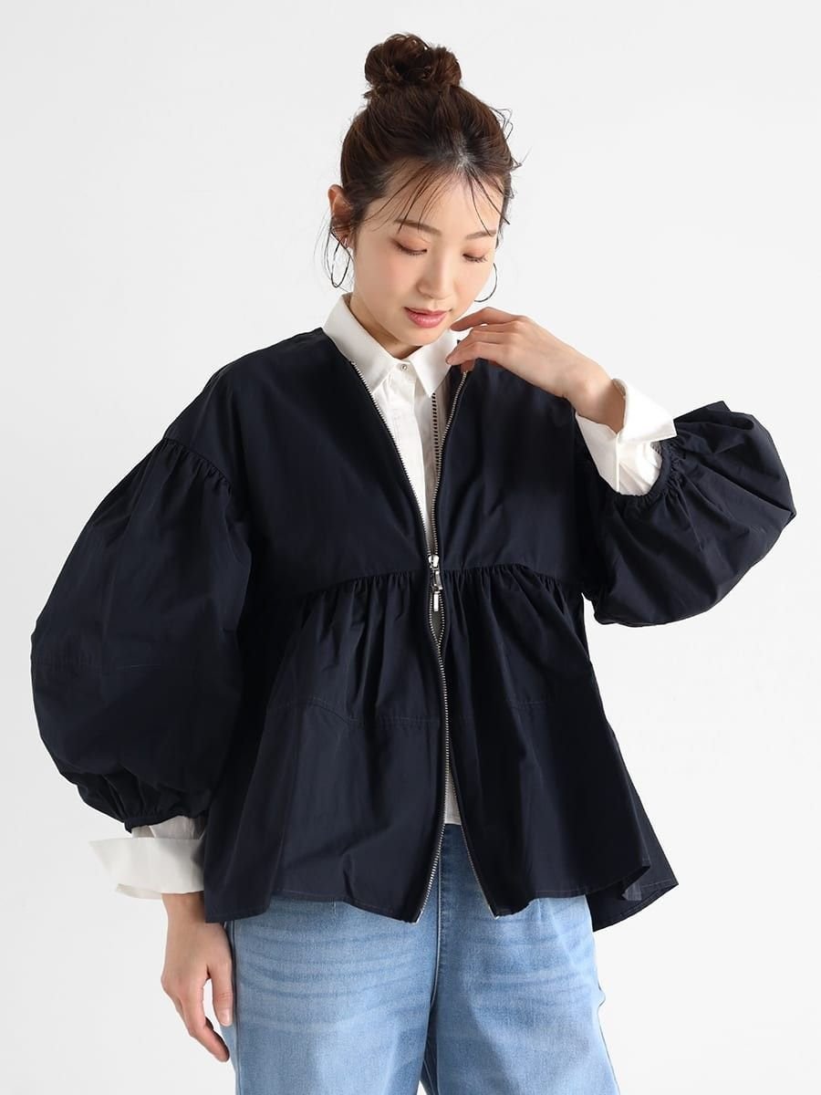 【ヴァン/Vin】のバルーンスリーブペプラムブルゾン インテリア・キッズ・メンズ・レディースファッション・服の通販 founy(ファニー) 　ファッション　Fashion　レディースファッション　WOMEN　アウター　Coat Outerwear　ブルゾン　Blouson/Jackets　ギャザー　Gather　ダブル　Double　ブルゾン　Blouson　ネイビー|ID: prp329100004472369 ipo3291000000032207202