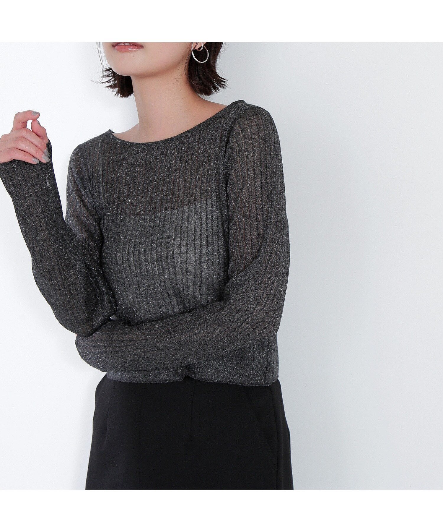 【ナチュラル ビューティー ベーシック/NATURAL BEAUTY BASIC】のシアークロップドリブニット インテリア・キッズ・メンズ・レディースファッション・服の通販 founy(ファニー) 　雑誌掲載アイテム　Magazine Items　ファッション雑誌　Fashion Magazines　オッジ　Oggi　ファッション　Fashion　レディースファッション　WOMEN　トップス・カットソー　Tops/Tshirt　ニット　Knit Tops　おすすめ　Recommend　インナー　Inner　クロップド　Cropped　シアー　Sheer　トレンド　Trend　ボトム　Bottom　今季　This Season　雑誌　Magazine　チャコール1|ID: prp329100004472434 ipo3291000000031986421